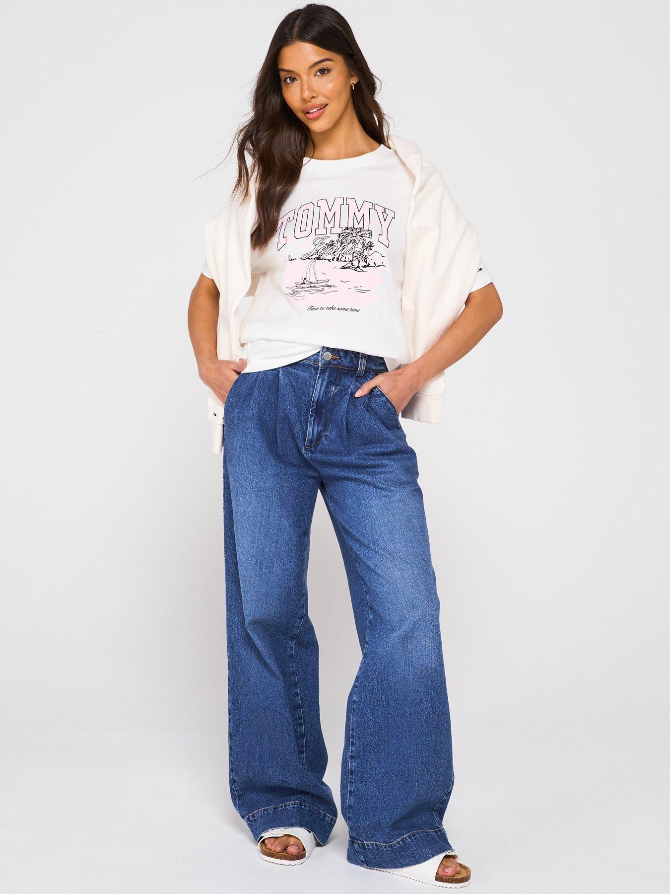 image of tommy-jeans-tropical-print-t-shirt-white