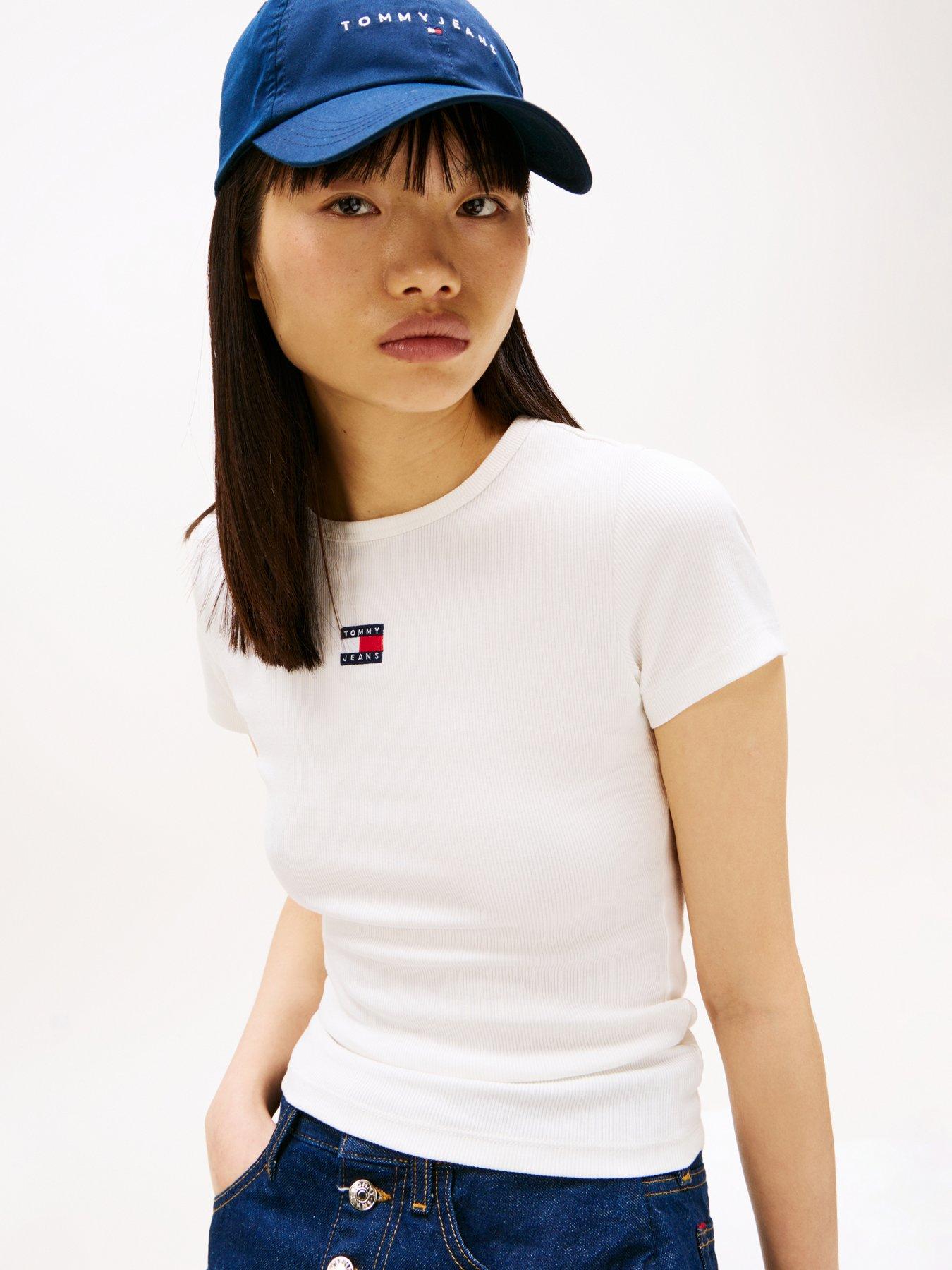 front image of tommy-jeans-badge-logo-t-shirt-white