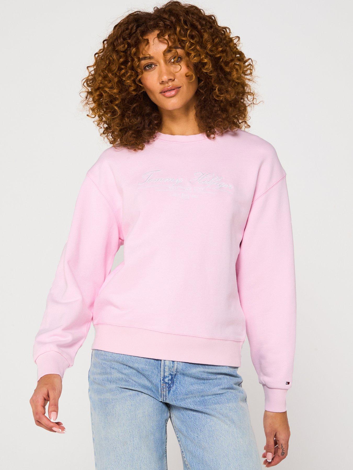 Image 1 of 5 of Tommy Hilfiger Script Logo Sweatshirt - Pink