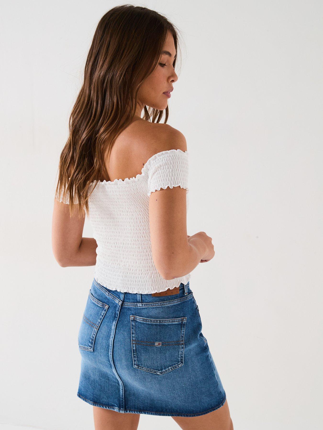  image of tommy-jeans-mini-logo-smock-top-white