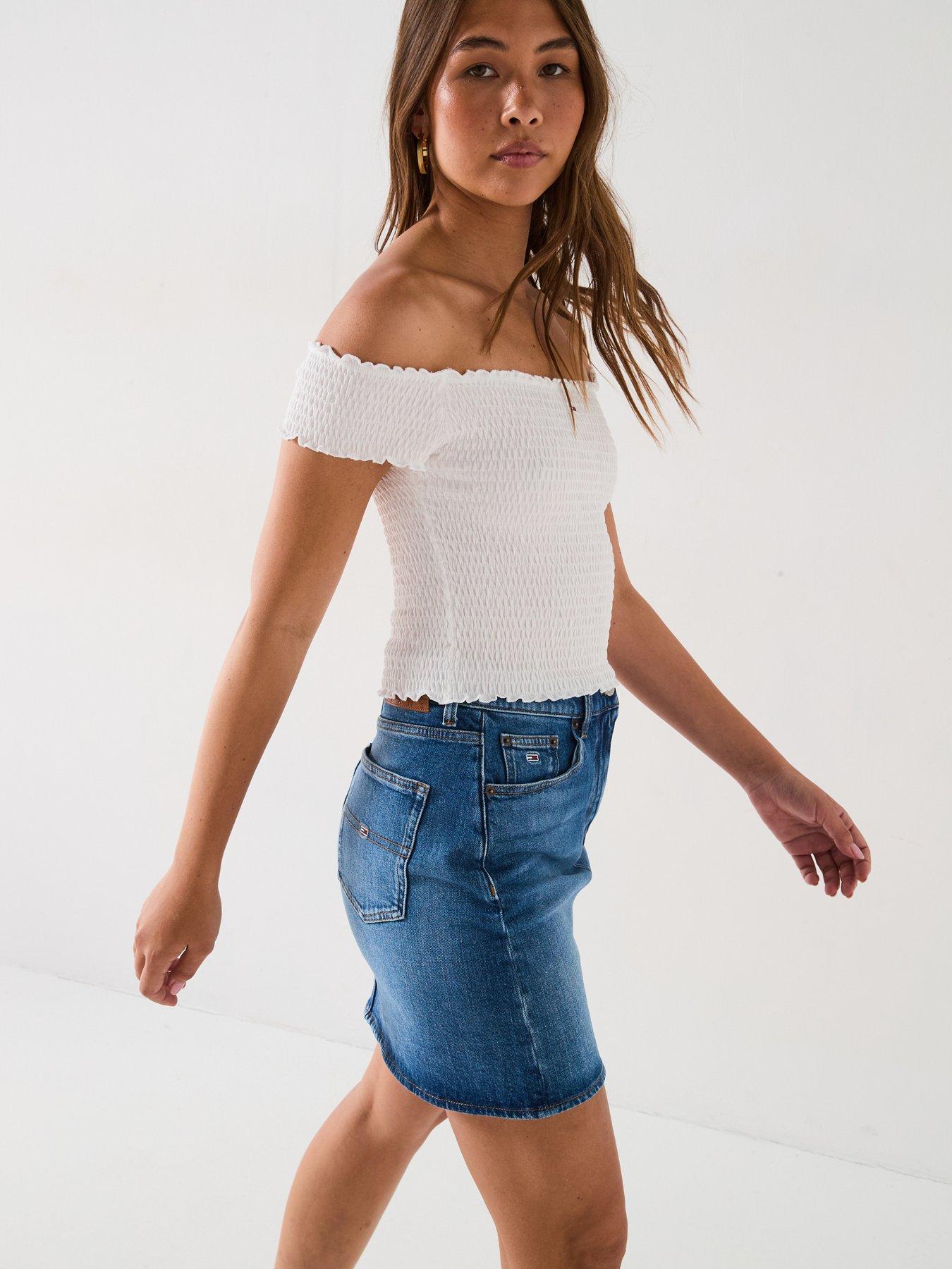  image of tommy-jeans-mini-logo-smock-top-white
