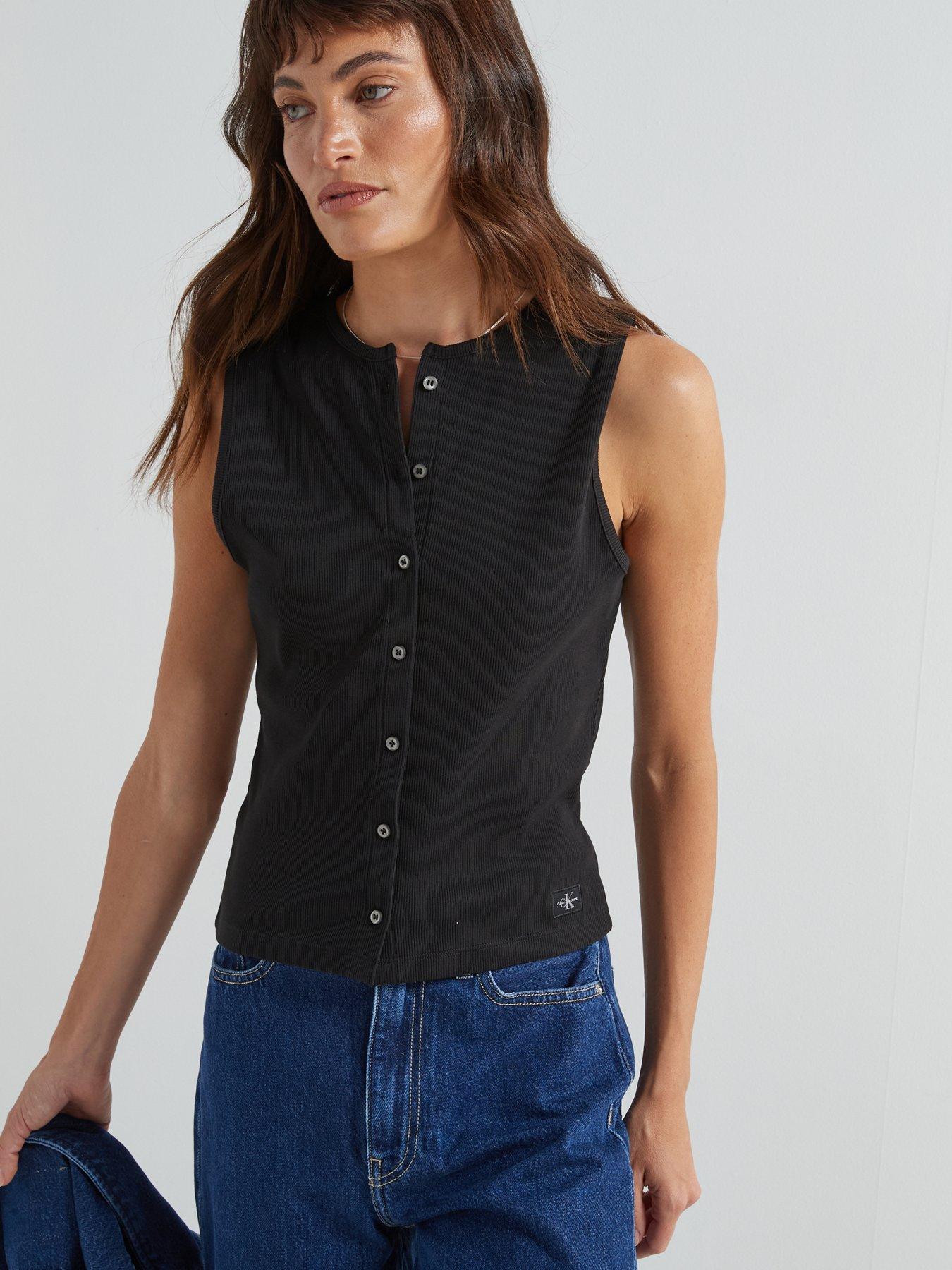 calvin-klein-jeans-ribbed-button-down-sleeveless-cardigan-waistcoat-black
