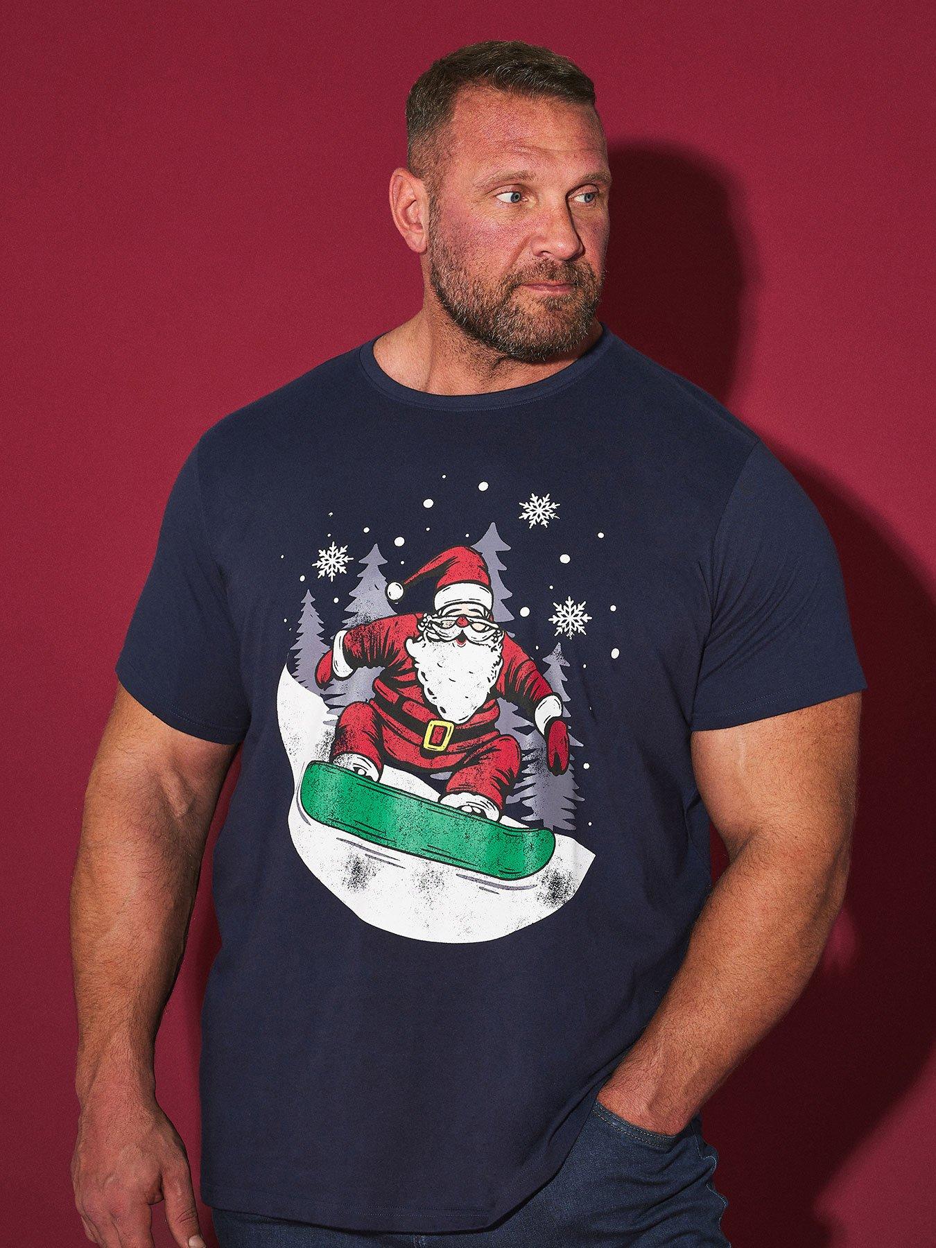 undefined Big  &  Tall Santa Snowboard Christmas T-Shirt - Blue
