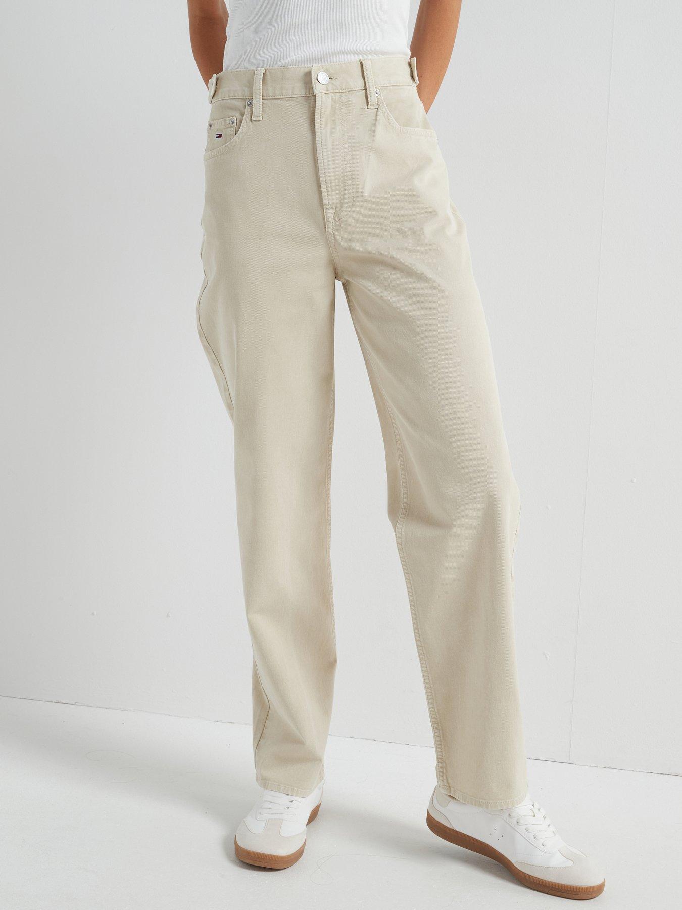 undefined Midi Rise Straight Leg Jean - Beige
