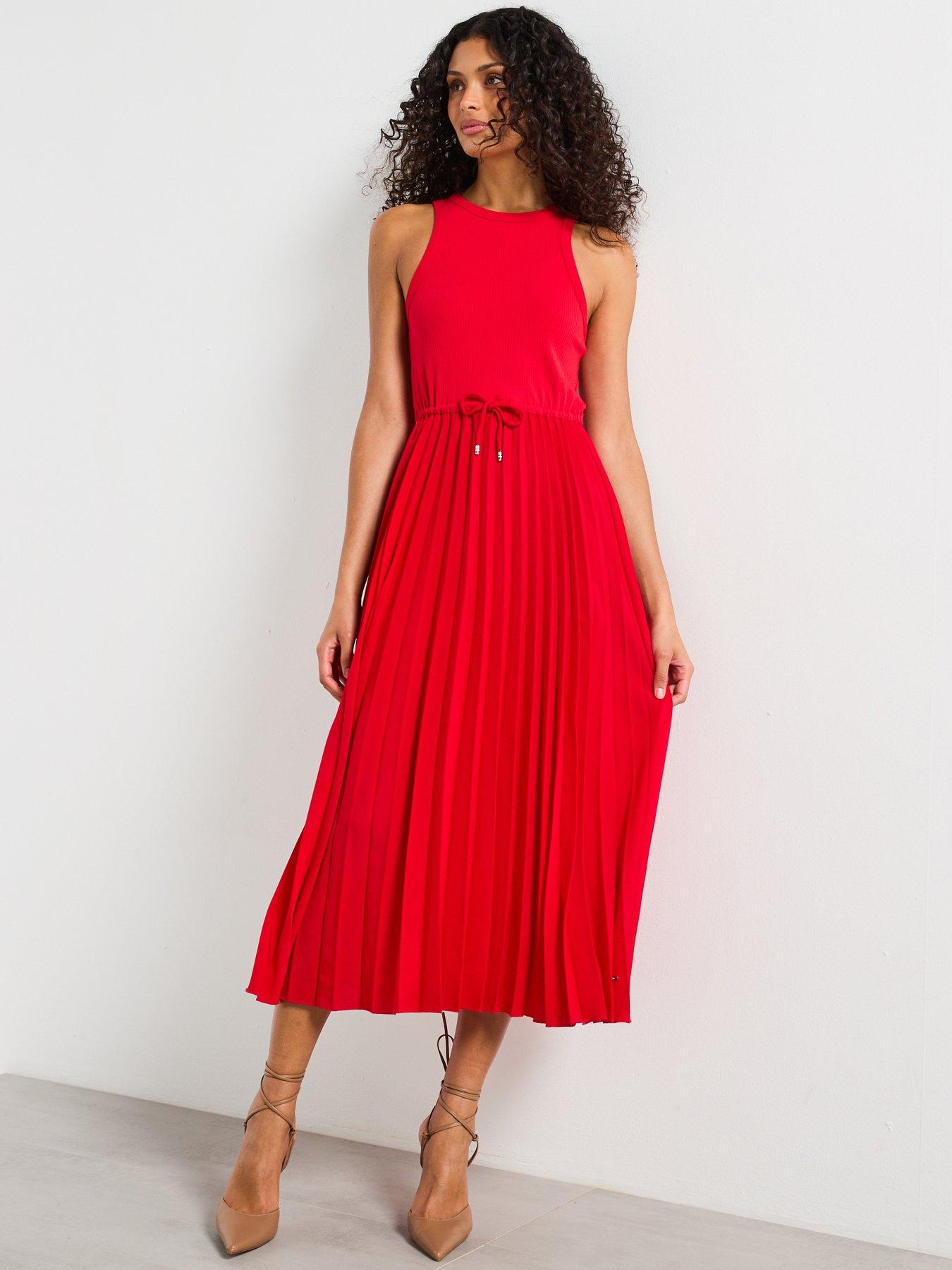 tommy-hilfiger-pleated-midi-dress-red
