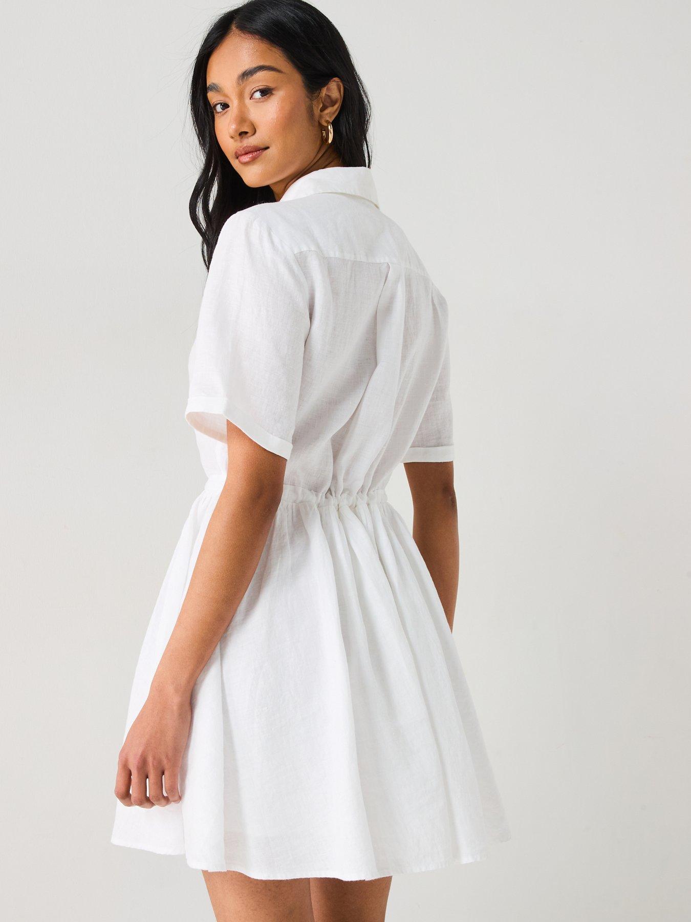 stillFront image of tommy-hilfiger-collared-linen-mini-dress-white