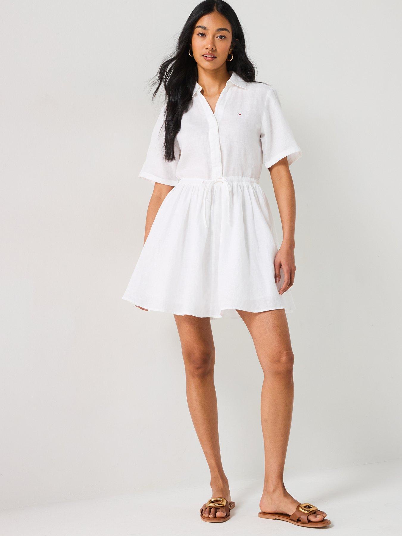  image of tommy-hilfiger-collared-linen-mini-dress-white