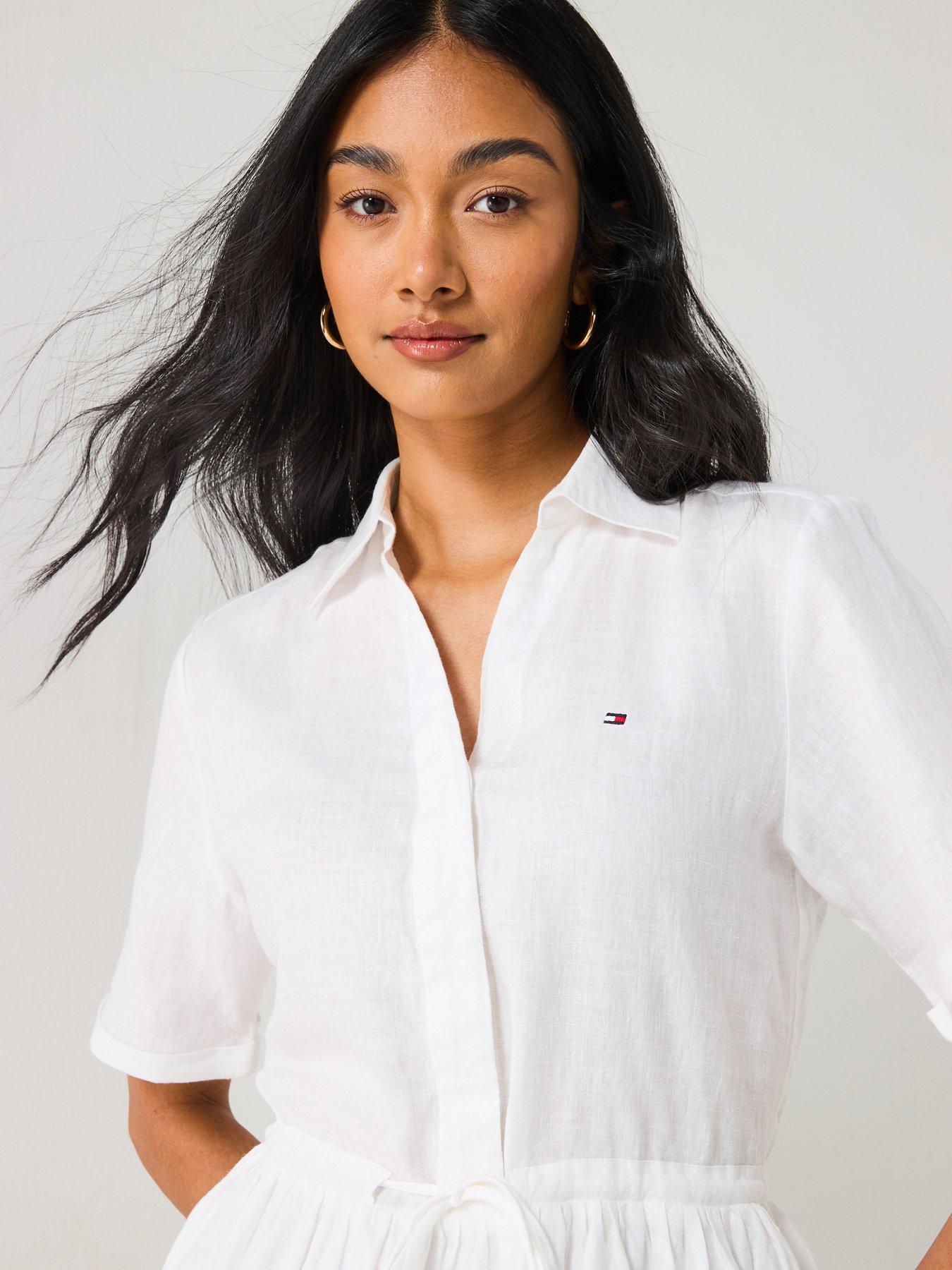  image of tommy-hilfiger-collared-linen-mini-dress-white