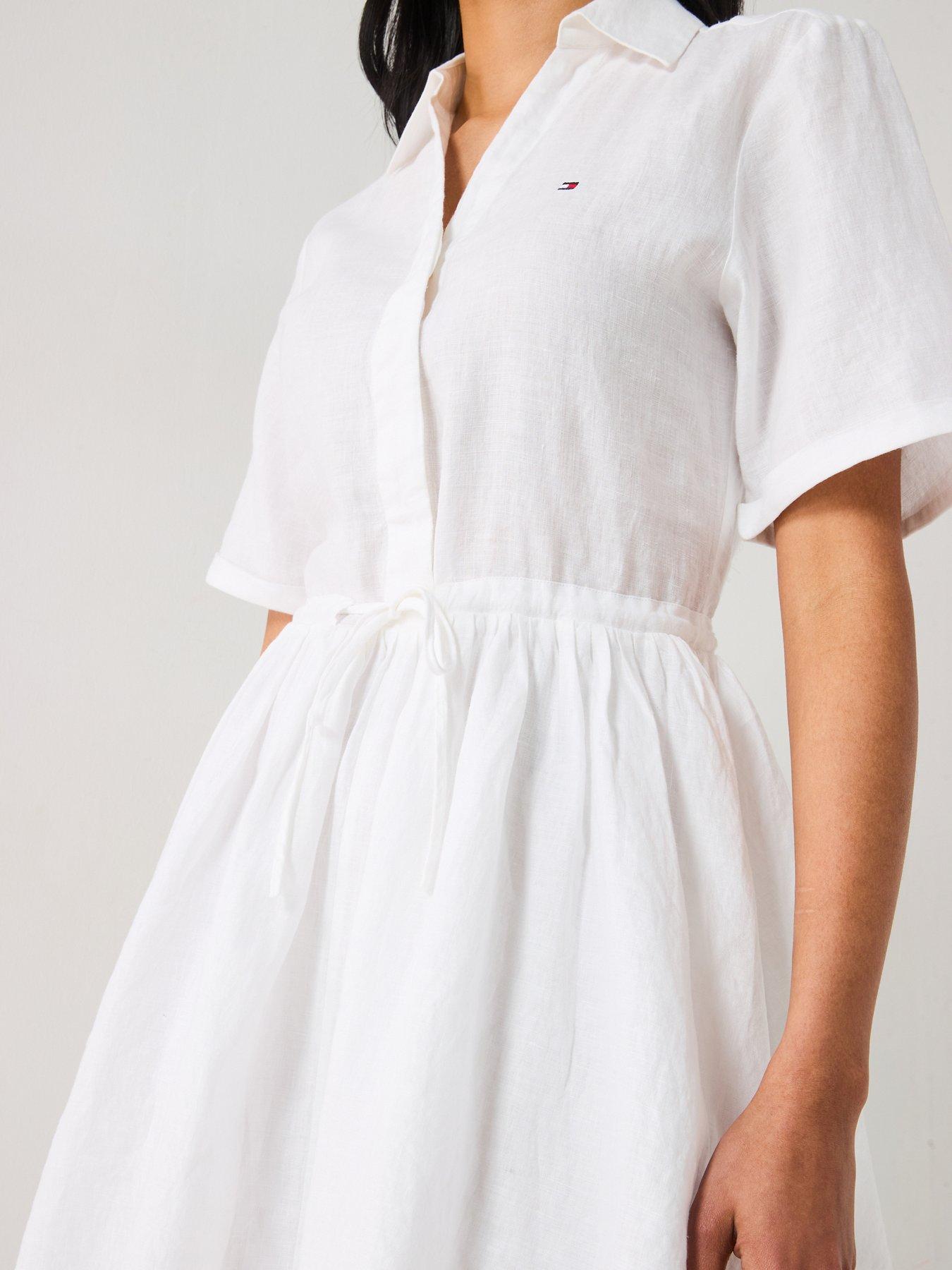  image of tommy-hilfiger-collared-linen-mini-dress-white