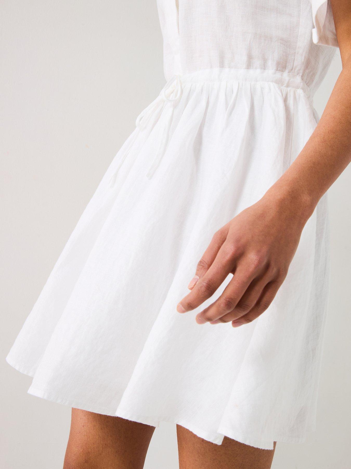  image of tommy-hilfiger-collared-linen-mini-dress-white