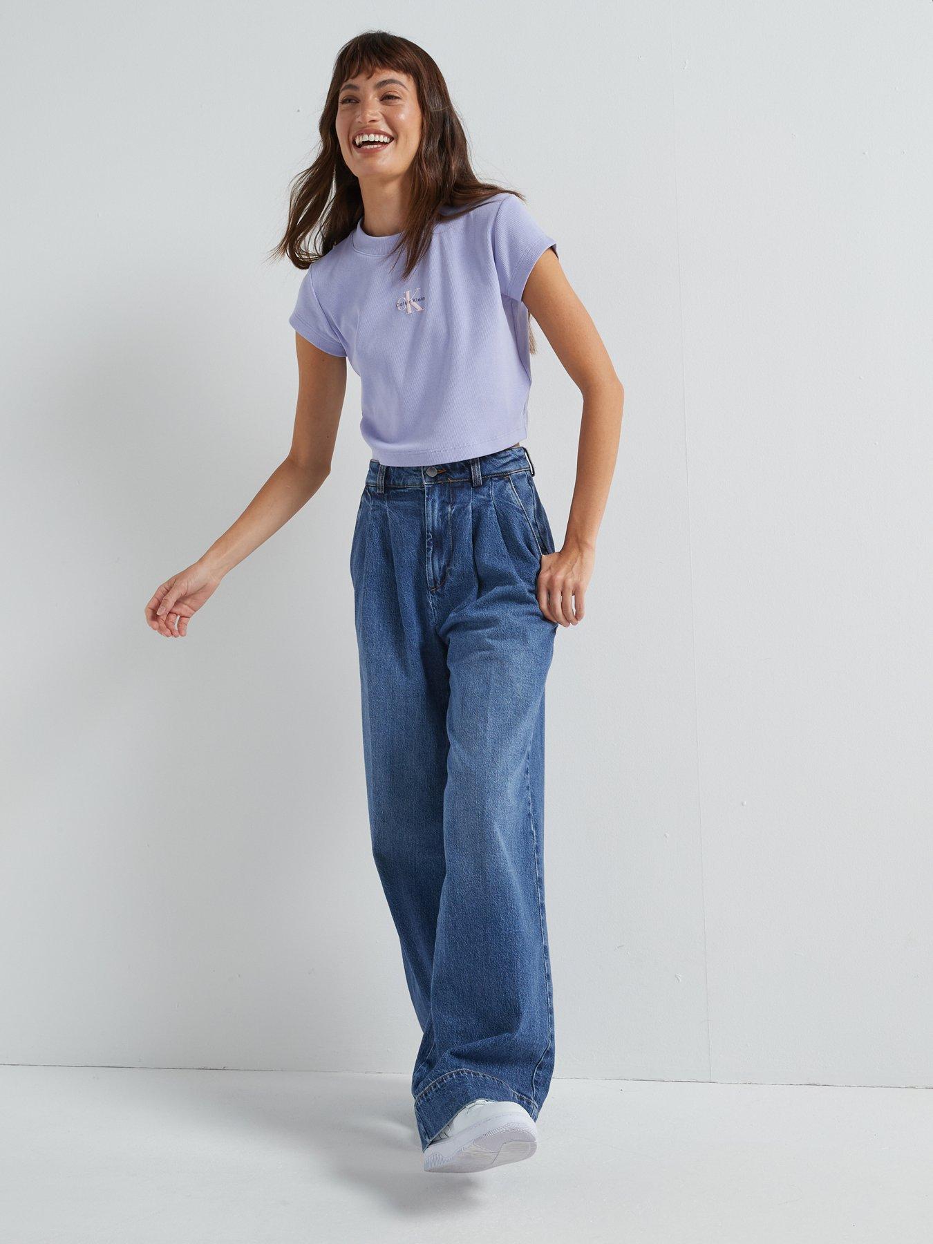 Calvin Klein Jeans Monogram Cropped T-Shirt - Purple