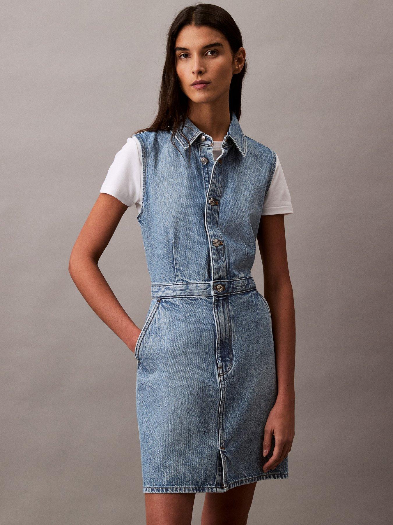 undefined Sleeveless Denim Mini Dress - Blue