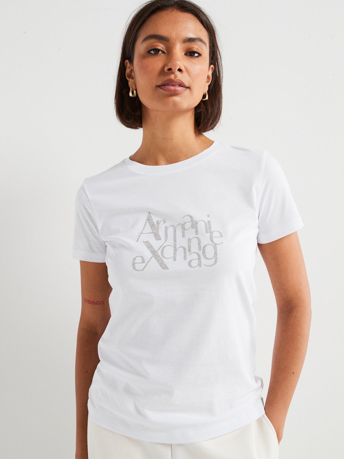  image of armani-exchange-embellished-logo-short-sleeve-t-shirt-white