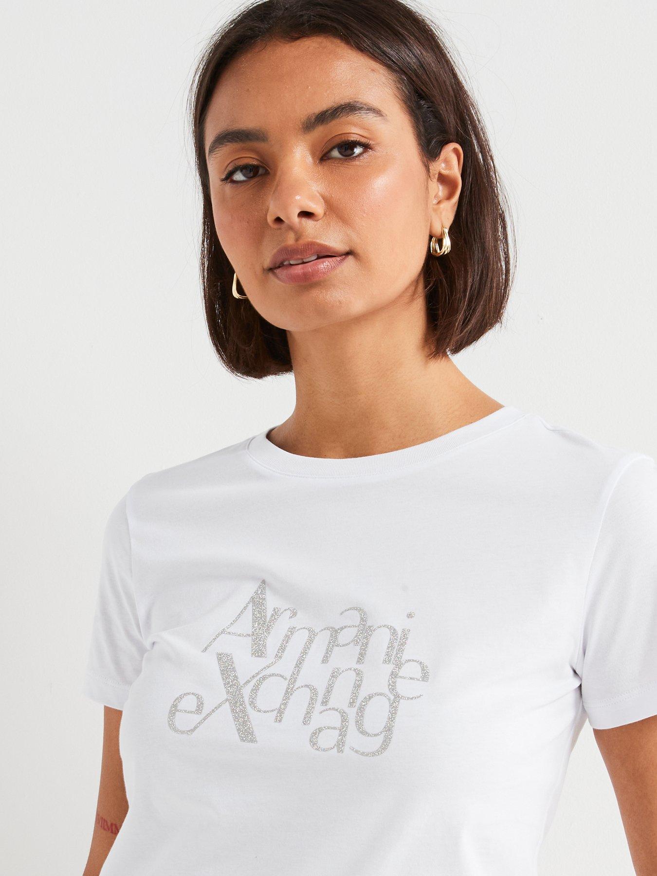  image of armani-exchange-embellished-logo-short-sleeve-t-shirt-white