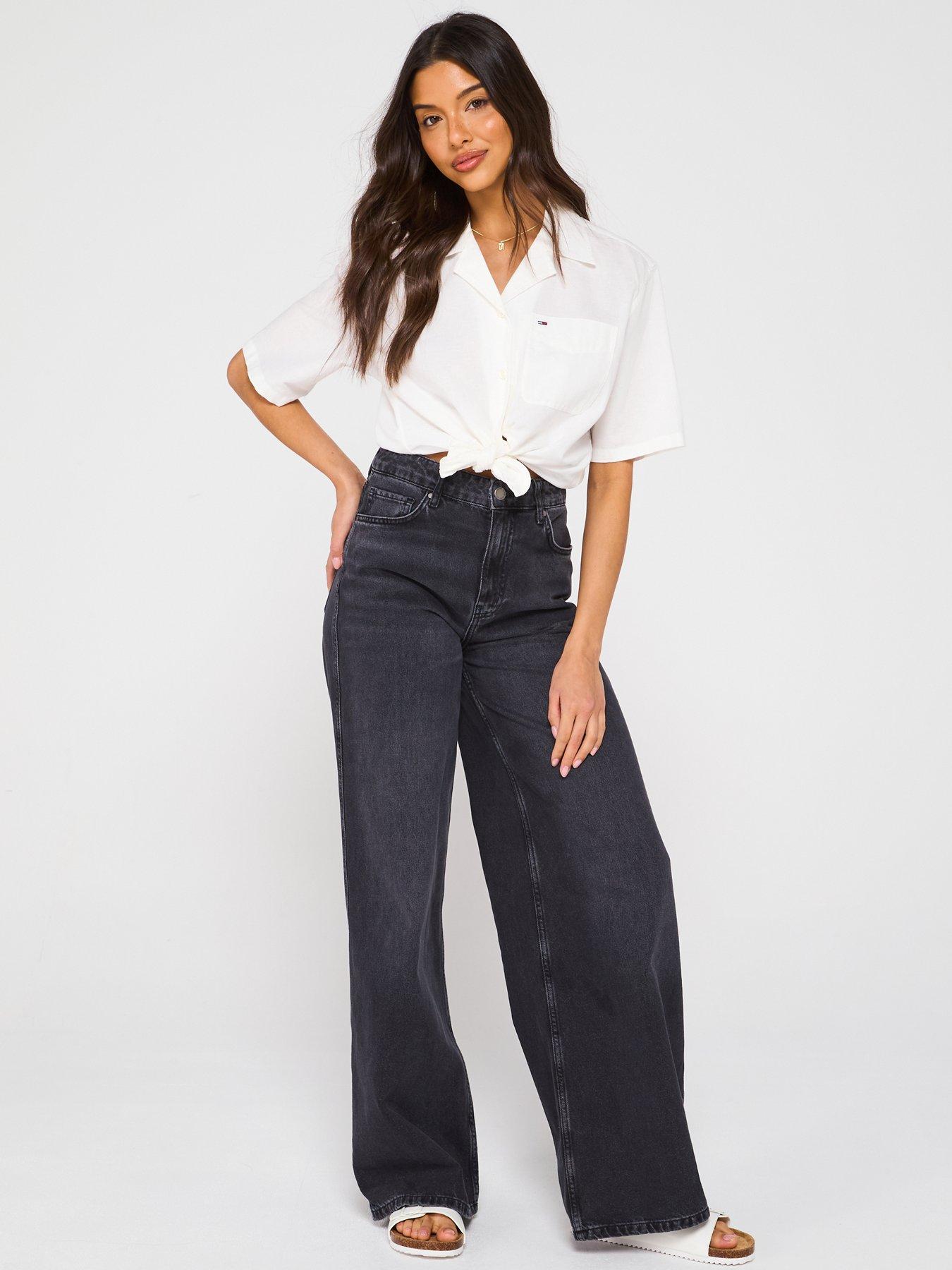  image of tommy-jeans-cropped-linen-tied-shirt-white