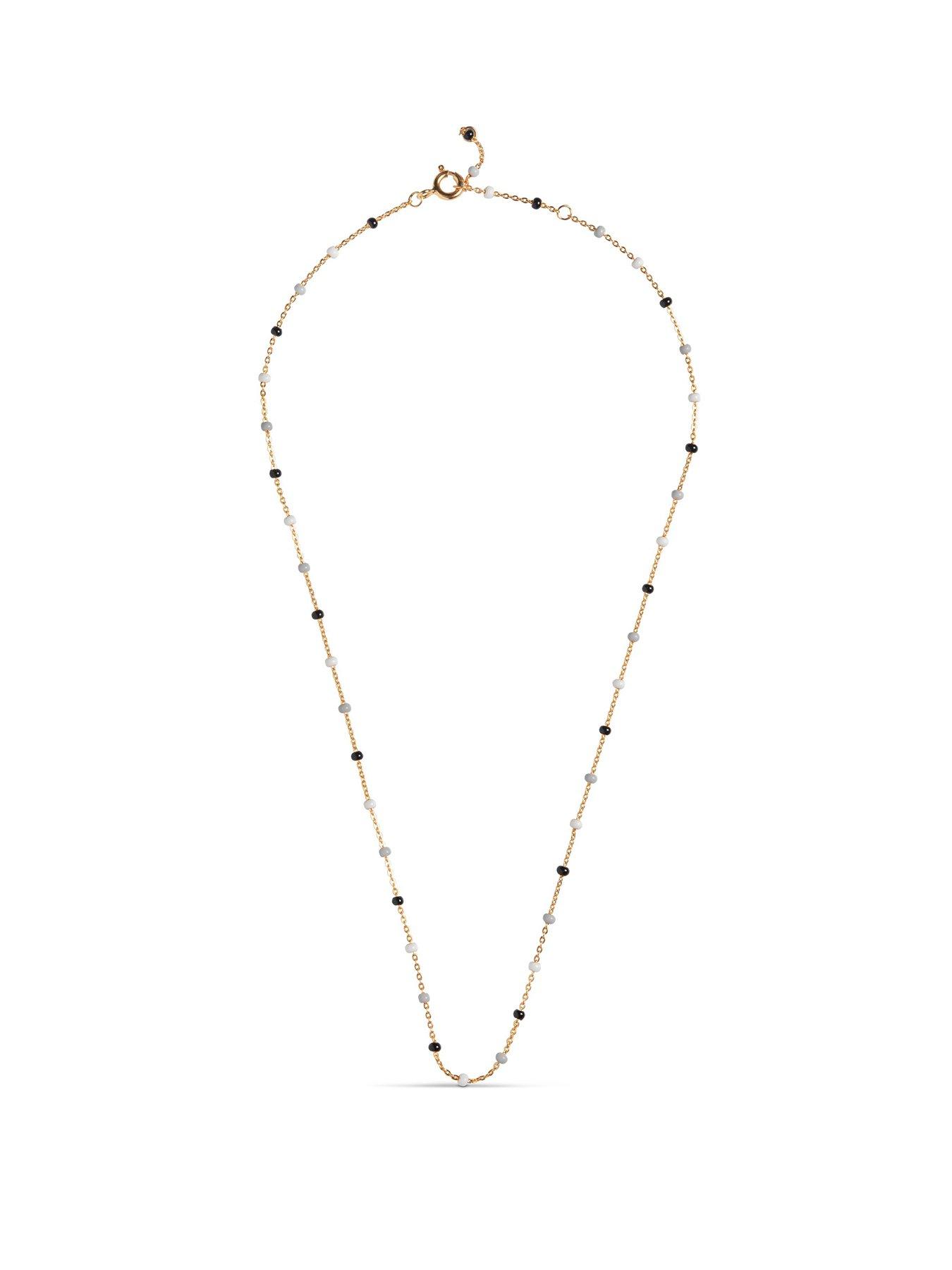  image of enamel-copenhagen-lola-gold-40cm-necklace-18ct-gold-plated-925-sterling-silver-and-black-and-white-enamel