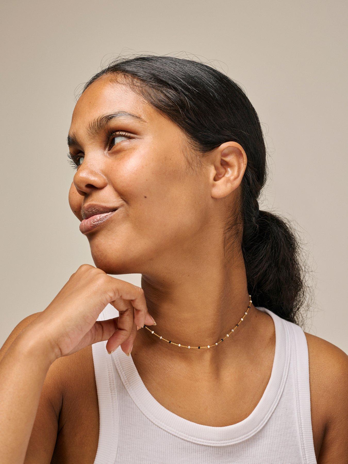  image of enamel-copenhagen-lola-gold-40cm-necklace-18ct-gold-plated-925-sterling-silver-and-black-and-white-enamel