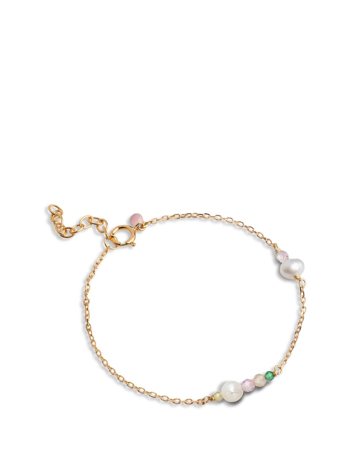 undefined Pink Sofia Gold Bracelet, 18ct Gold-Plated, 925 Sterling Silver with Freshwater Pearl and Cubic Zirconia Stones