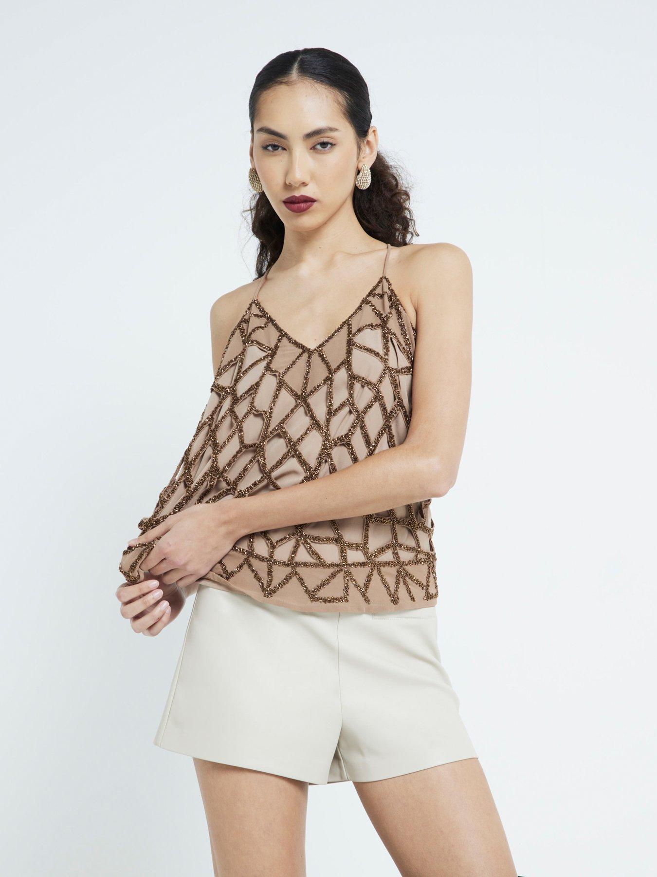 undefined Beaded Overlay Cami - Gold