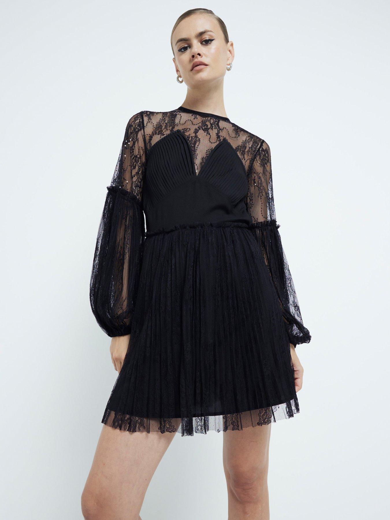 undefined Lace Hybrid Dress - Black