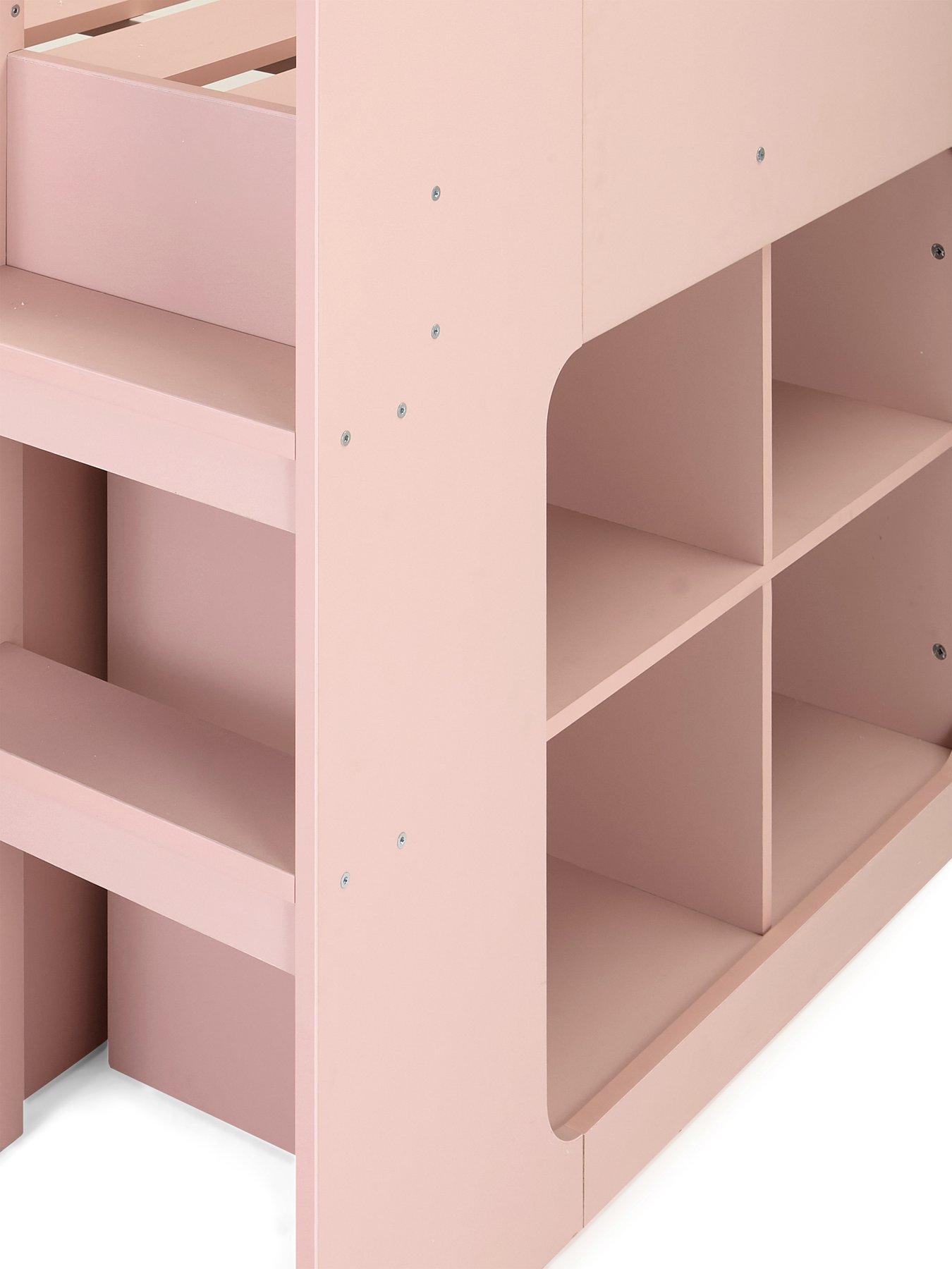  image of the-very-collection-aspen-mid-sleeper-bed-frame-with-desk-drawers-and-shelves-plus-mattress-options-buy-and-save-pink