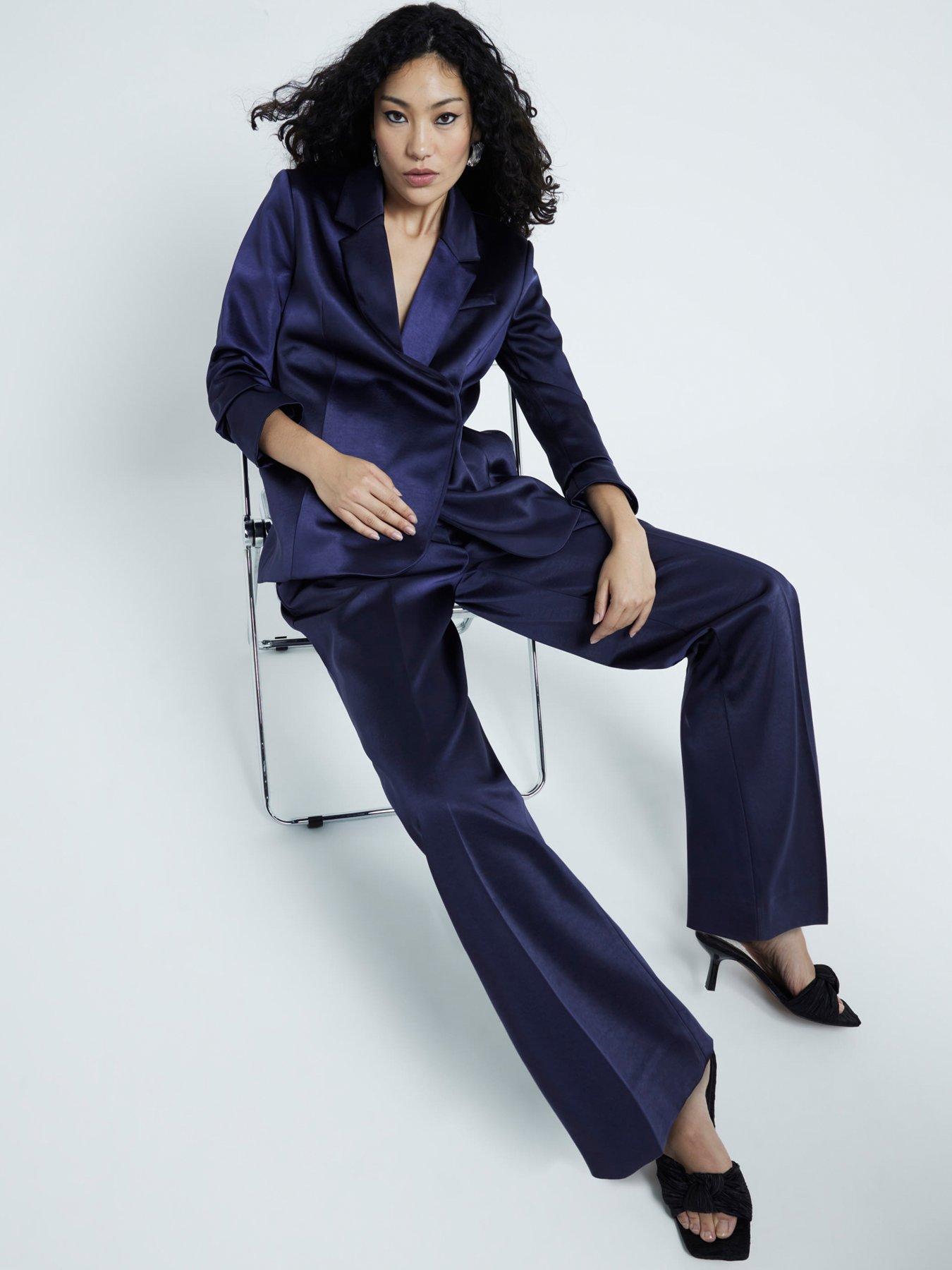 undefined Satin Wide Leg Trouser - Navy