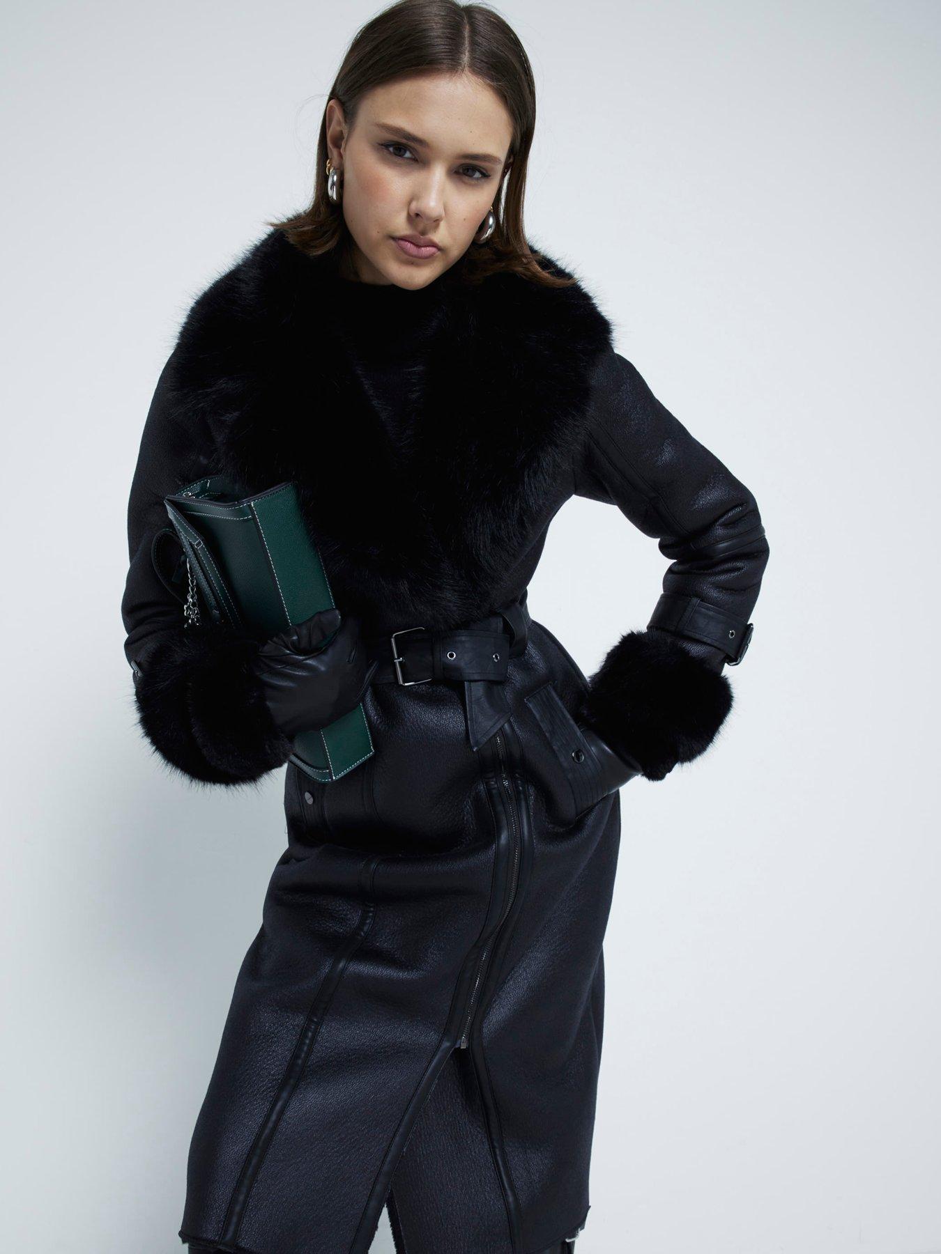 River Island Leather And Fur Biker Jacket River Island Black Suede
