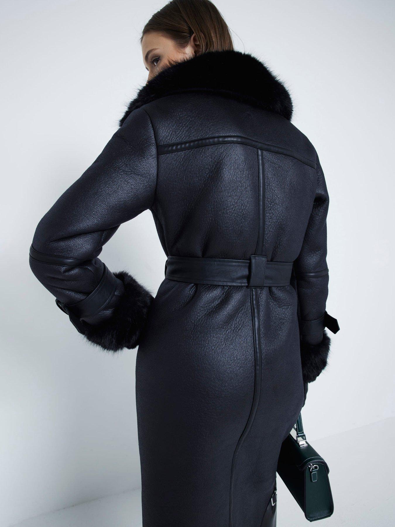 River Island Longline Buckle Biker Coat Black Littlewoods
