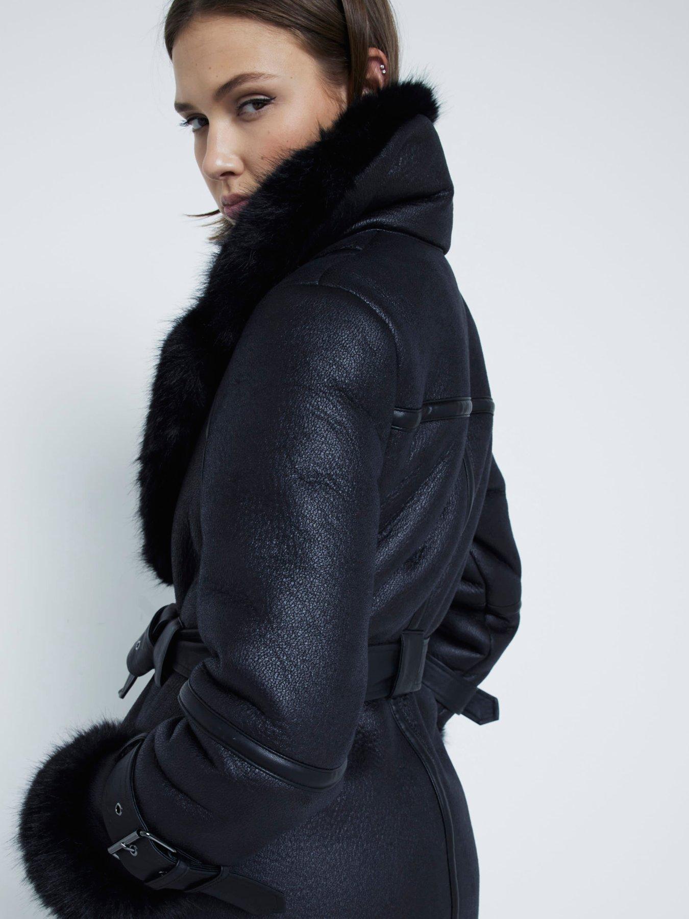River Island Longline Buckle Biker Coat Black Littlewoods