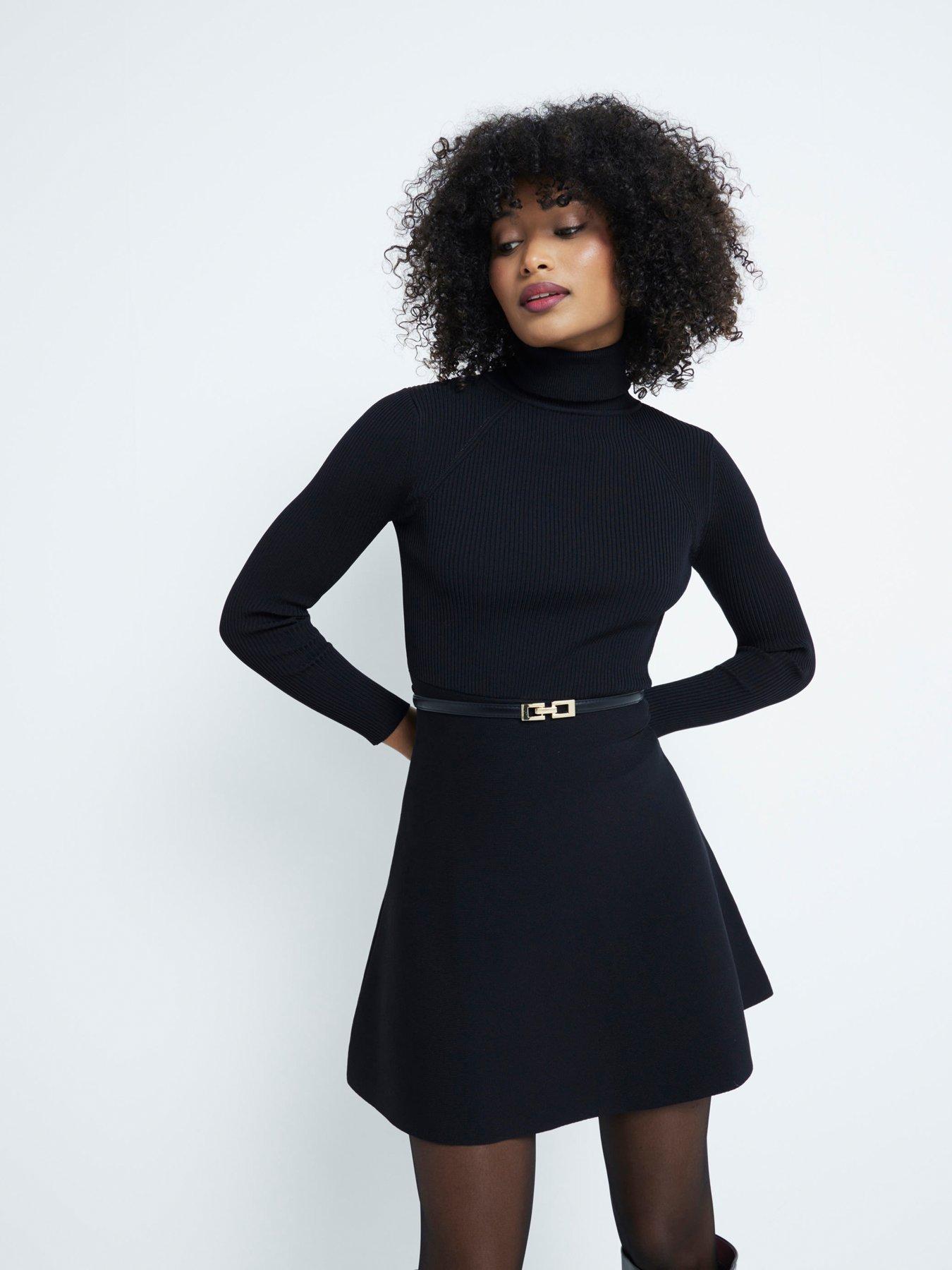undefined Flippy Roll Belted Mini Dress - Black
