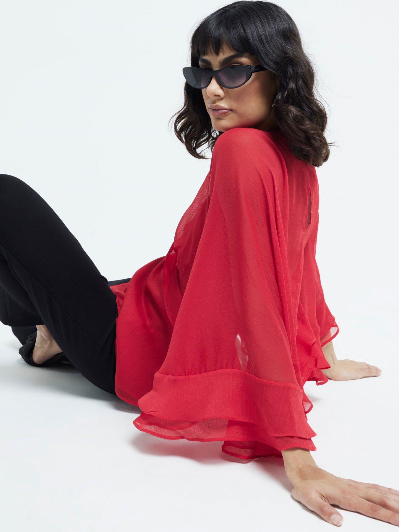 Dark Red Velvet Ruffle Cape main image 1