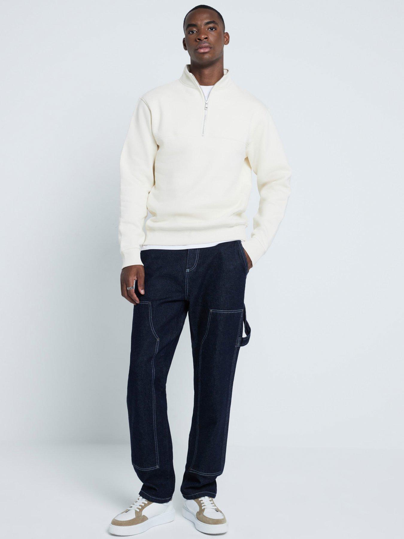 Image 3 of 4 of River Island Essential Funnel 1/4 Zip Sweat Top - Cream