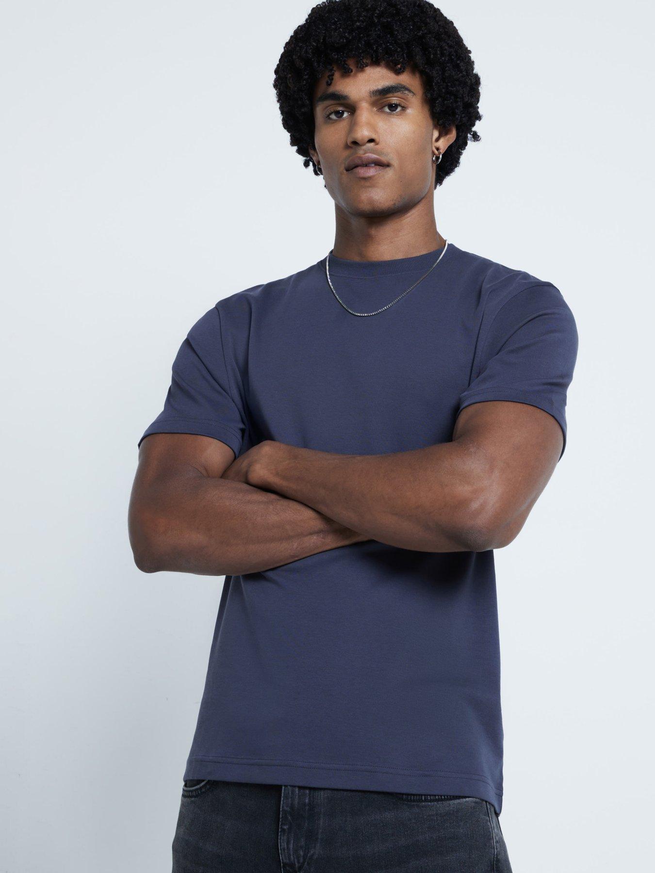  image of river-island-short-sleeve-ri-studio-slim-t-shirt-dark-grey