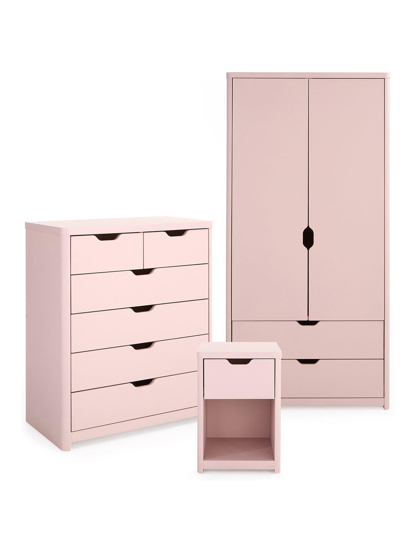  image of very-home-aspen-3-piece-bedroom-furniture-set--nbsp2-door-2-drawer-wardrobe-4-2-chest-and-bedside-table-pink