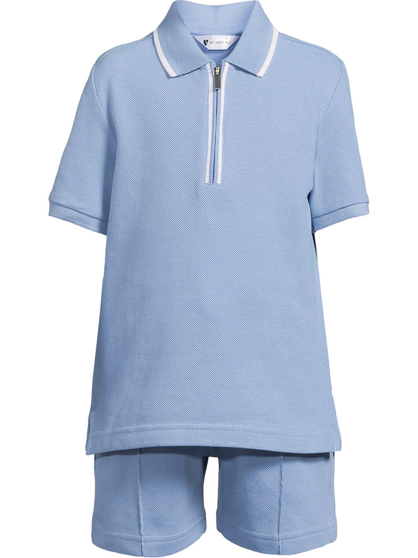  image of mini-v-by-very-boys-pique-polo-and-short-set-blue