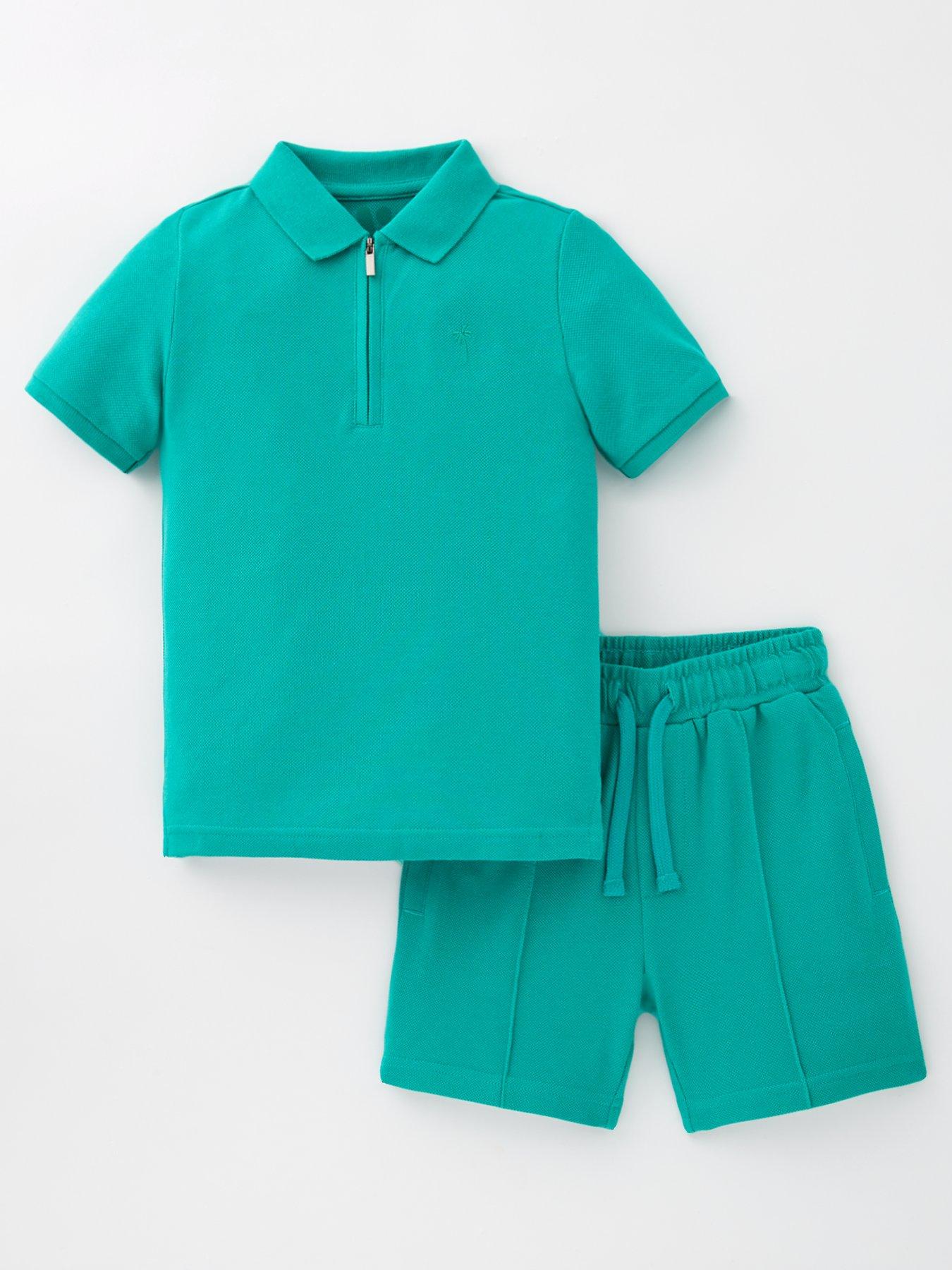  image of mini-v-by-very-boys-pique-polo-and-short-set-green