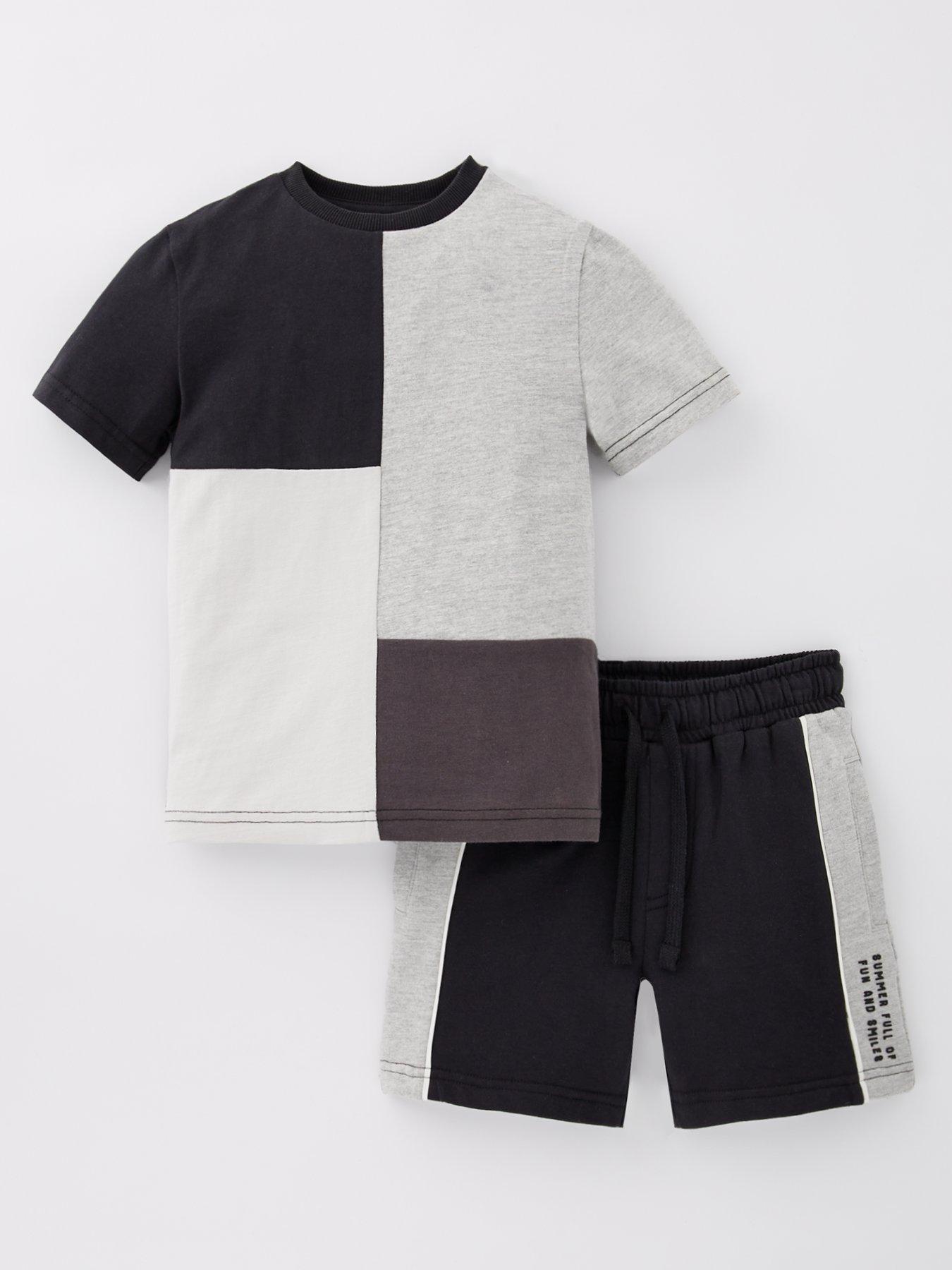  image of mini-v-by-very-boys-mono-cut-and-sew-t-shirt-and-short-set-multi