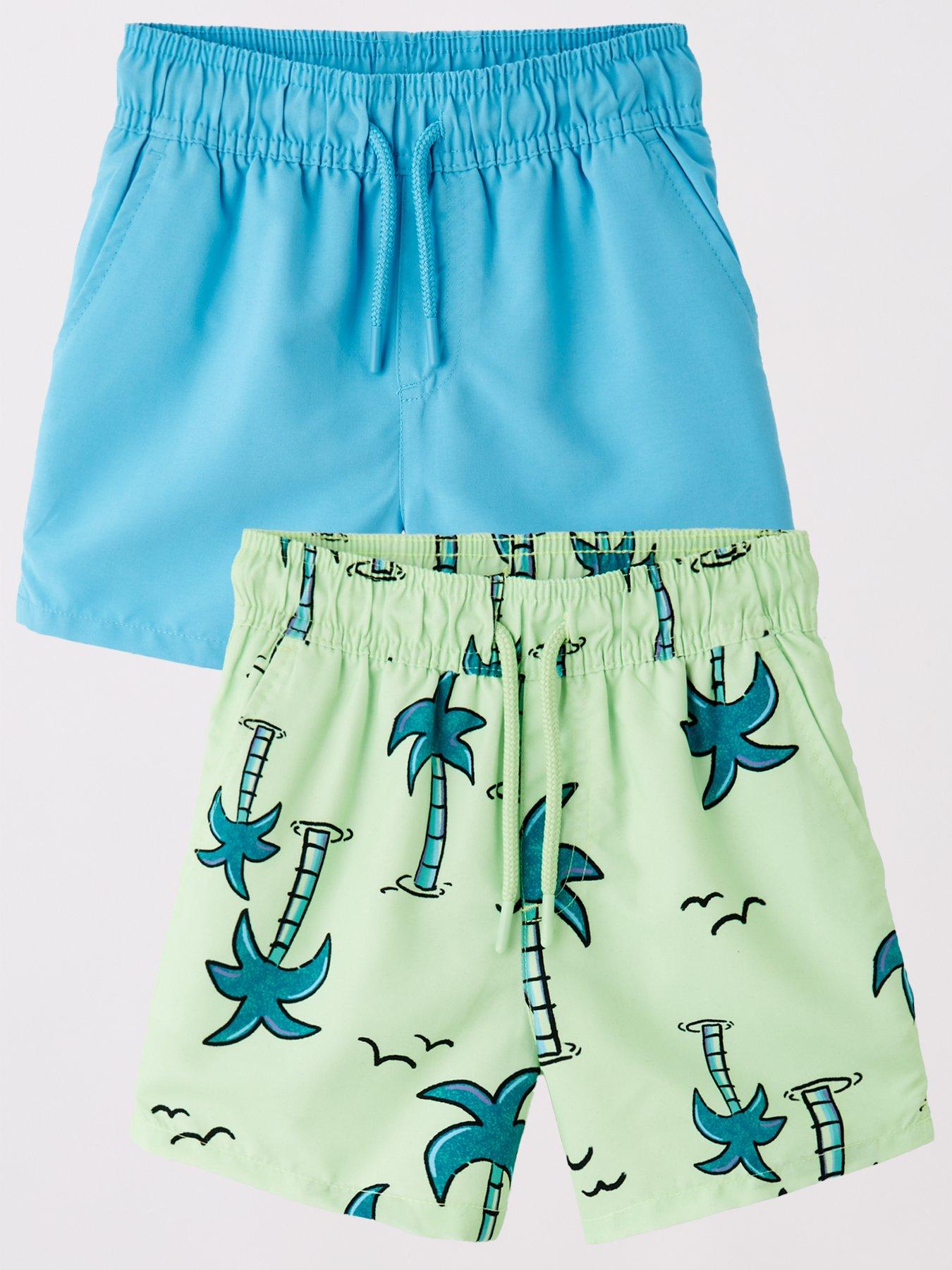  image of mini-v-by-very-boys-2-pack-palm-tree-and-plain-swim-shorts-multi