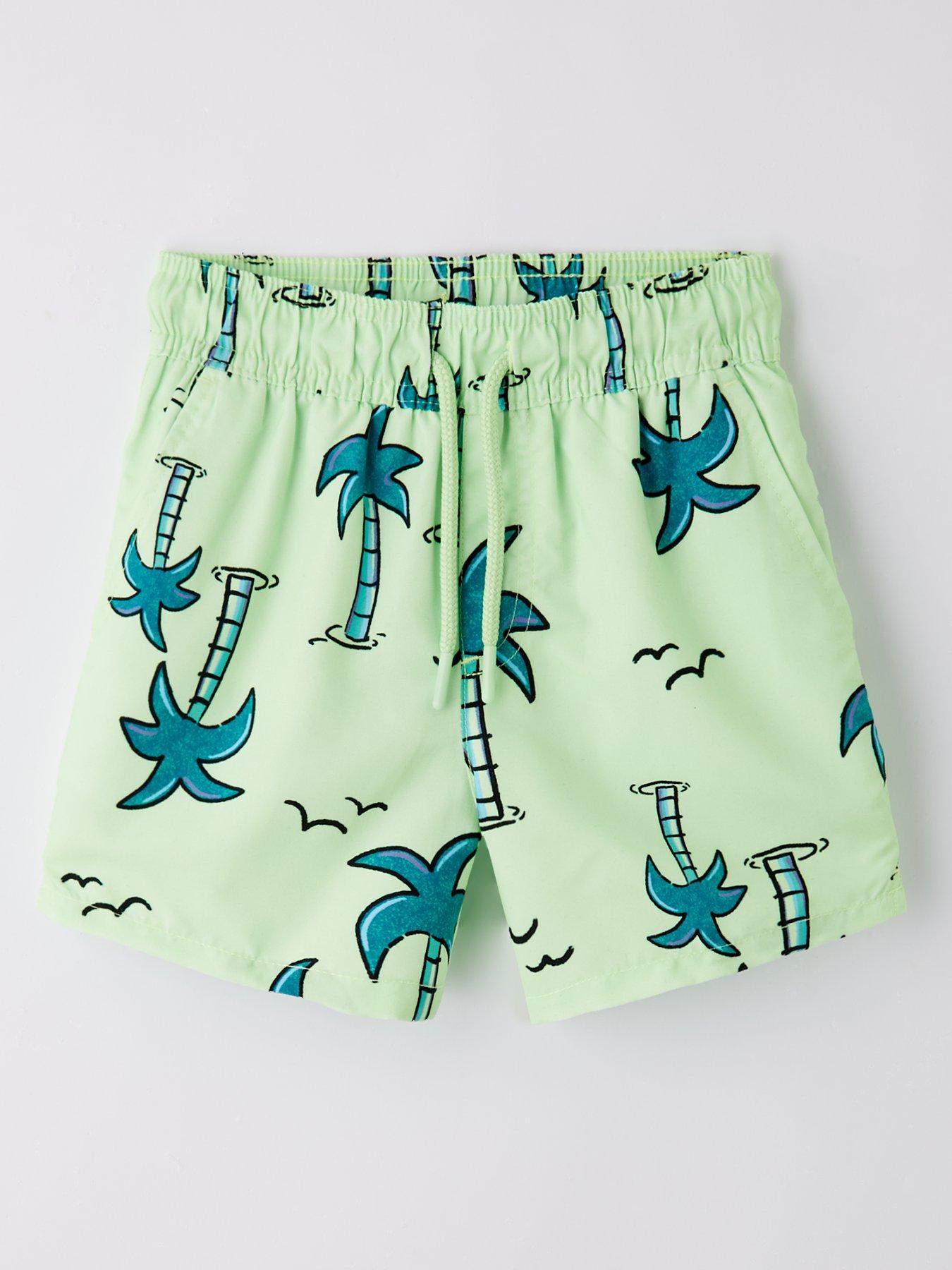  image of mini-v-by-very-boys-2-pack-palm-tree-and-plain-swim-shorts-multi