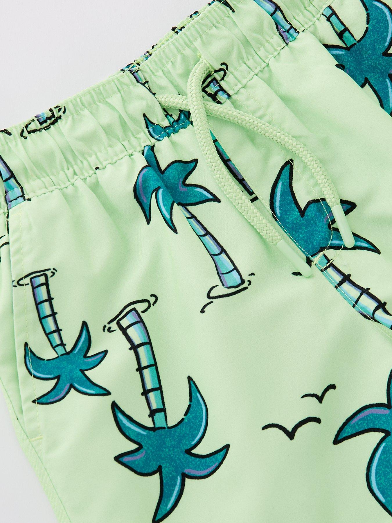  image of mini-v-by-very-boys-2-pack-palm-tree-and-plain-swim-shorts-multi