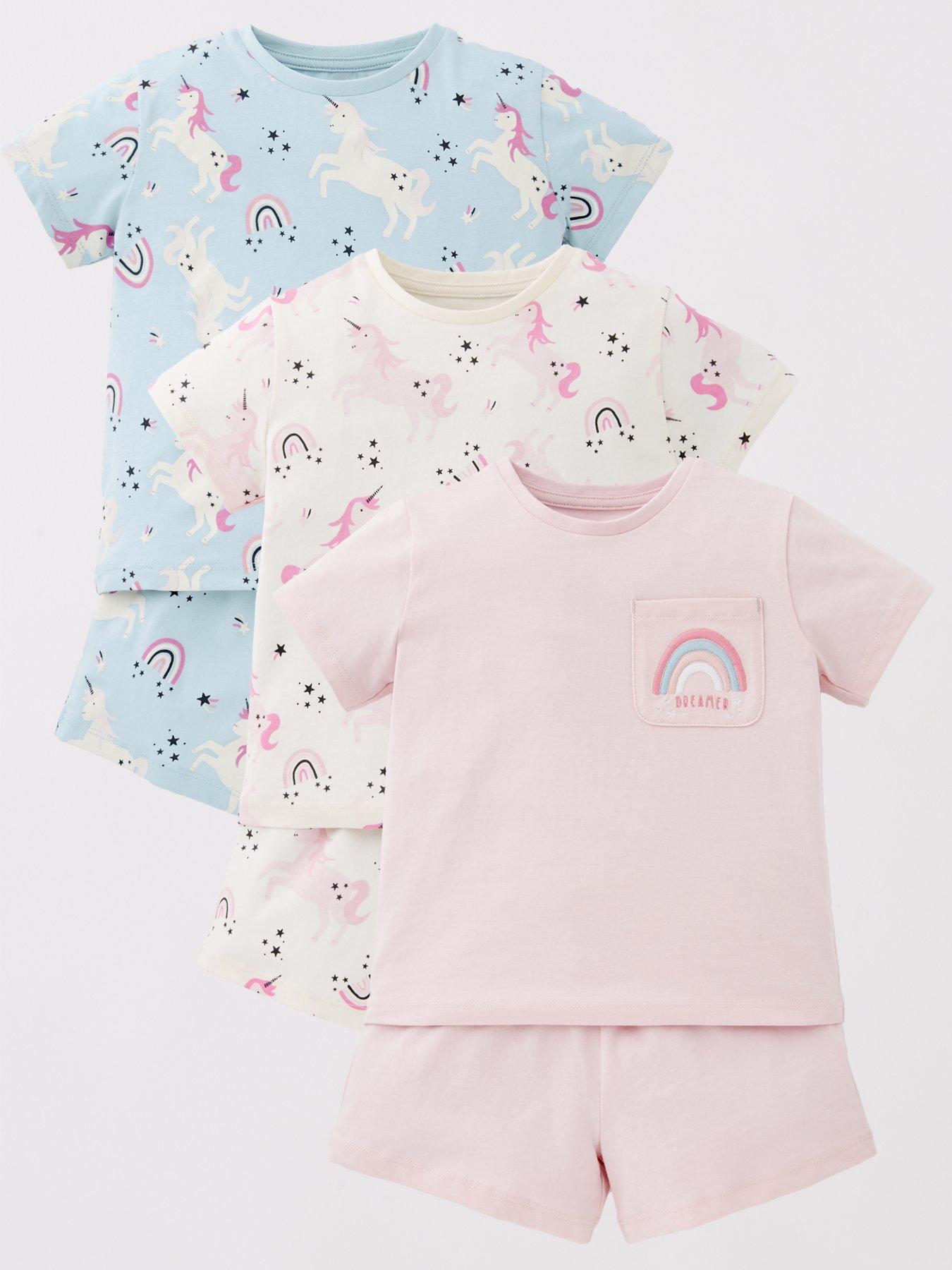 mini-v-by-very-girls-3-pack-unicorn-shortie-pyjama-sets-multi