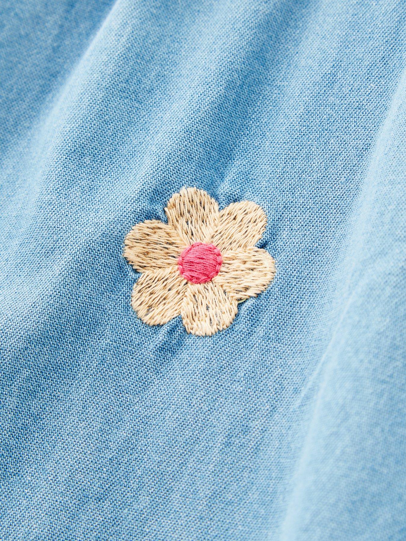  image of mini-v-by-very-girls-embroidered-flower-denim-playsuit-blue
