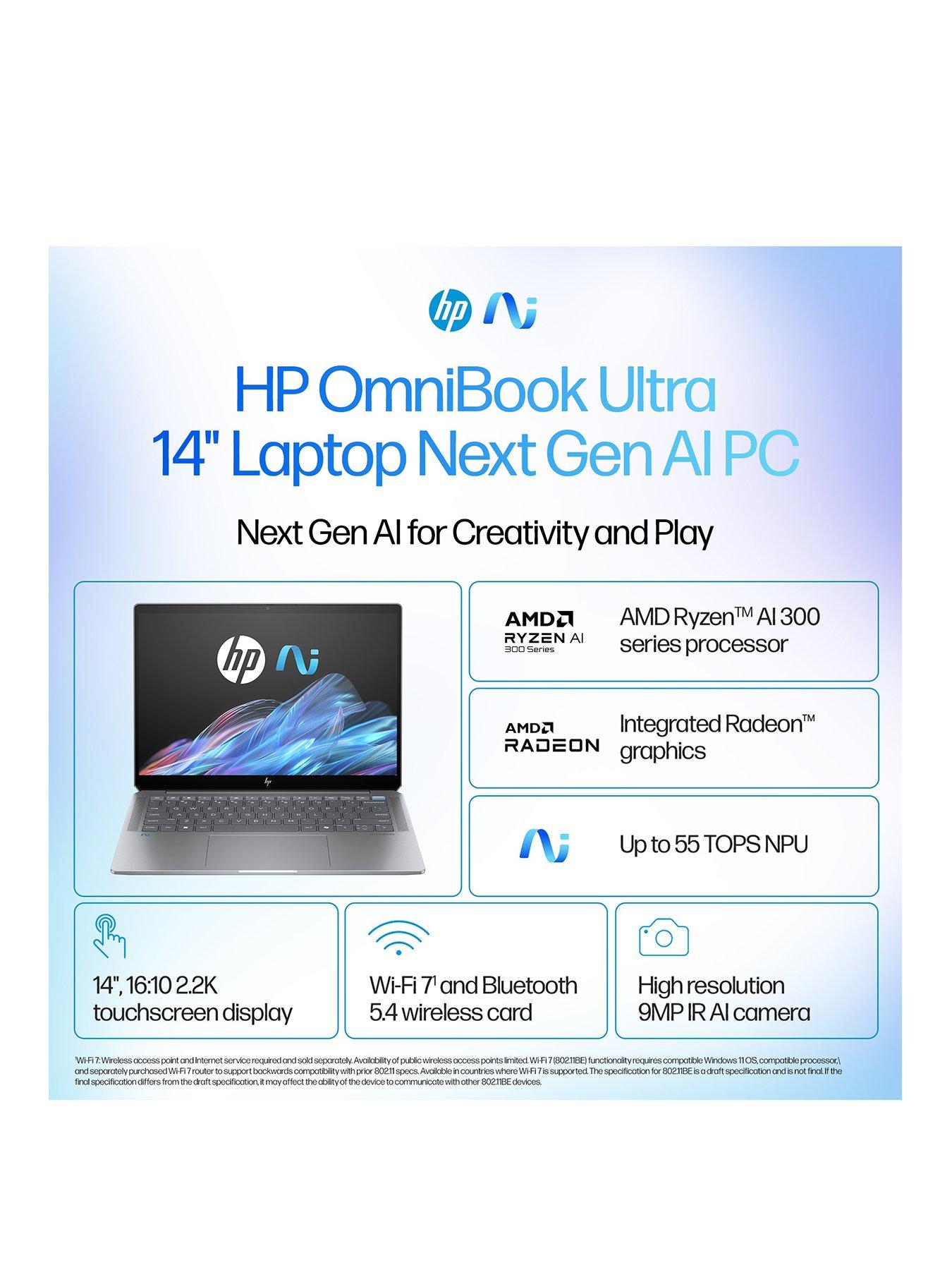 Image 3 of 8 of HP OmniBook Ultra 14-fd0001na Laptop - Copilot+ PC - AMD Ryzen AI 9 - AMD Radeon Graphics - 16GB RAM - 1TB SSD - 14in - 2.2K Touchscreen - Silver