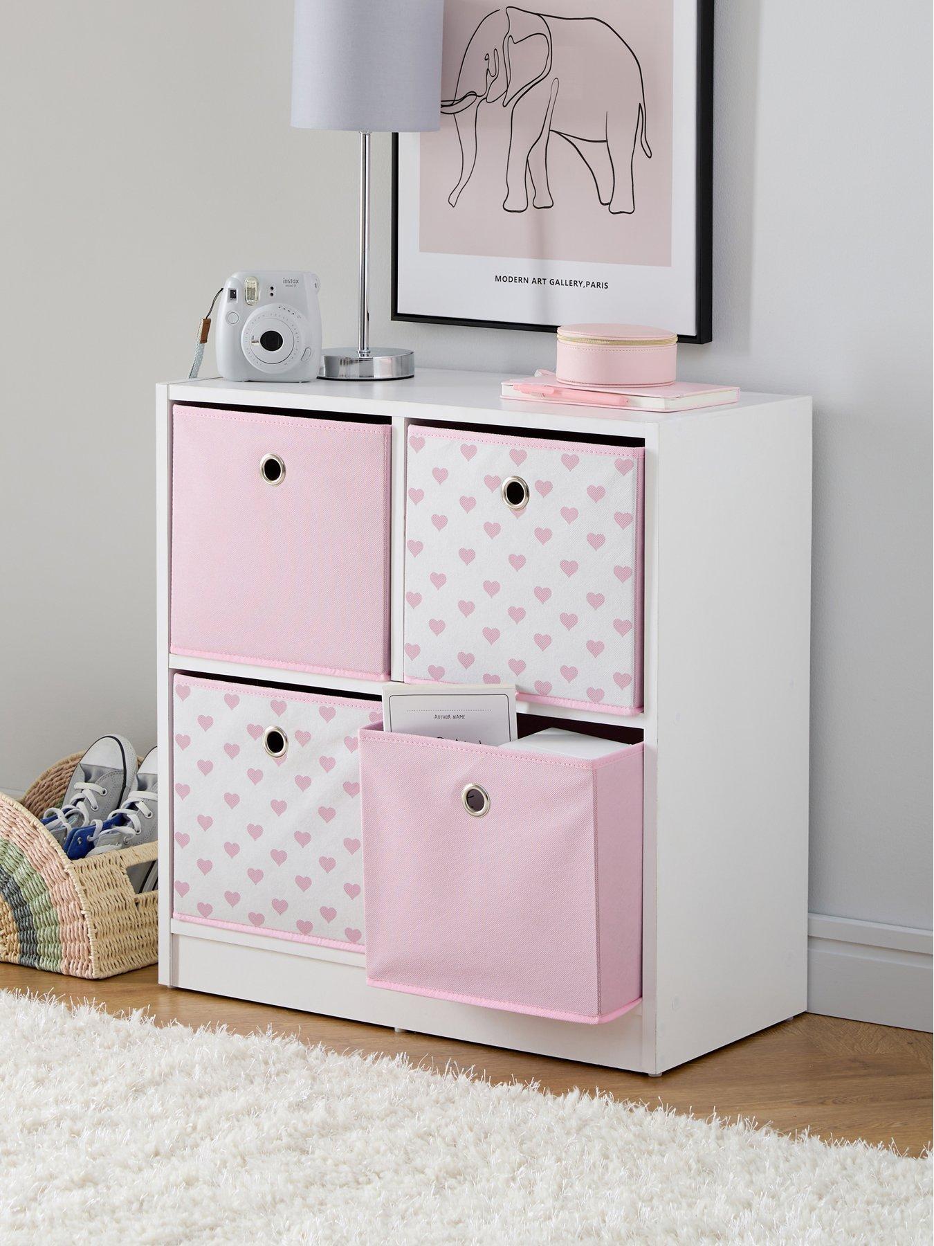 The Very Collection 4 Cube Storage Unit with Boxes - Pink/Hearts - FSC® Certified