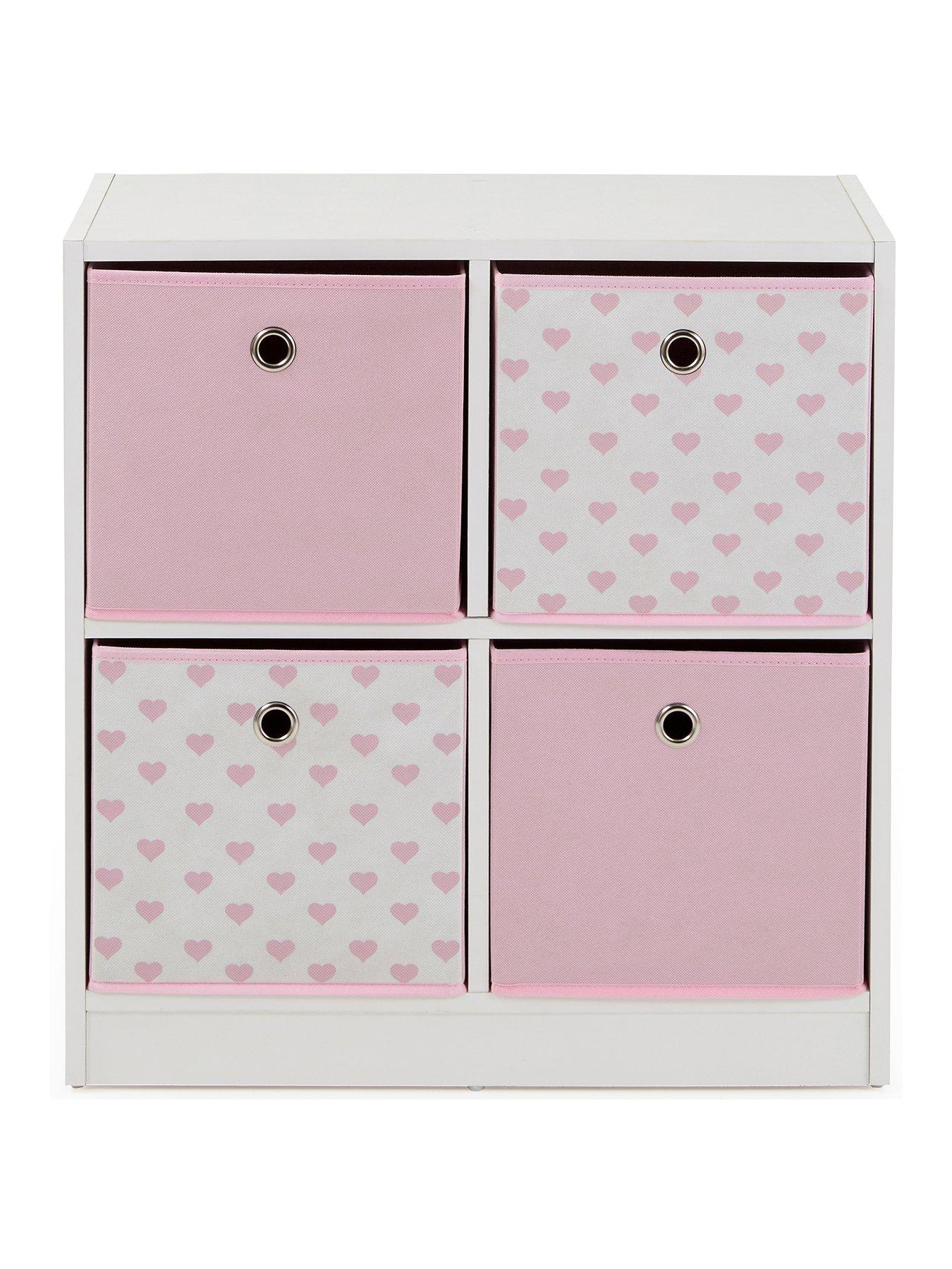The Very Collection 4 Cube Storage Unit with Boxes - Pink/Hearts - FSC ...