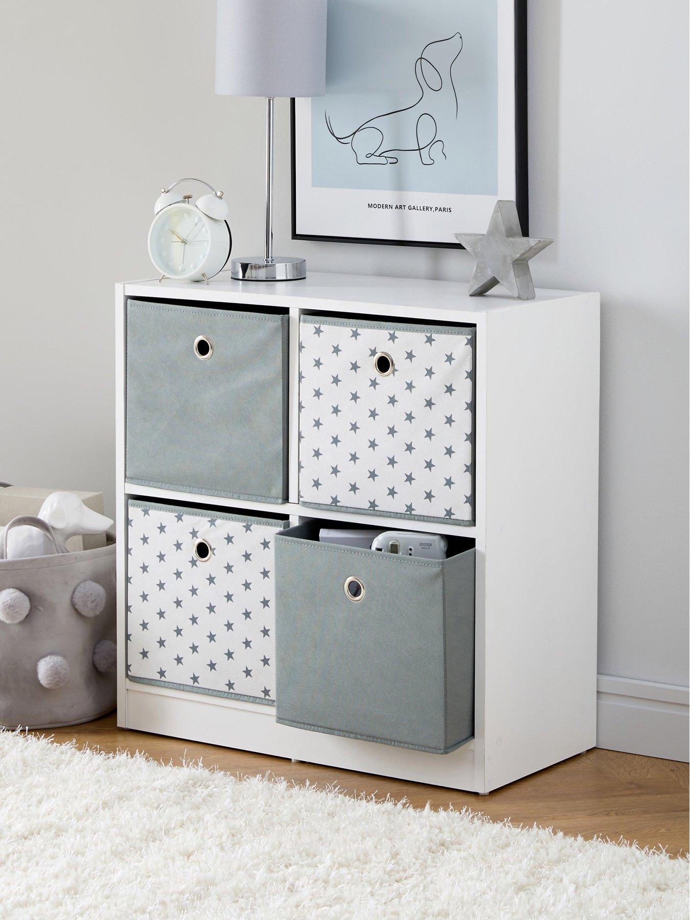 The Very Collection 4 Cube Storage Unit with Boxes - Grey/Stars - FSC® Certified