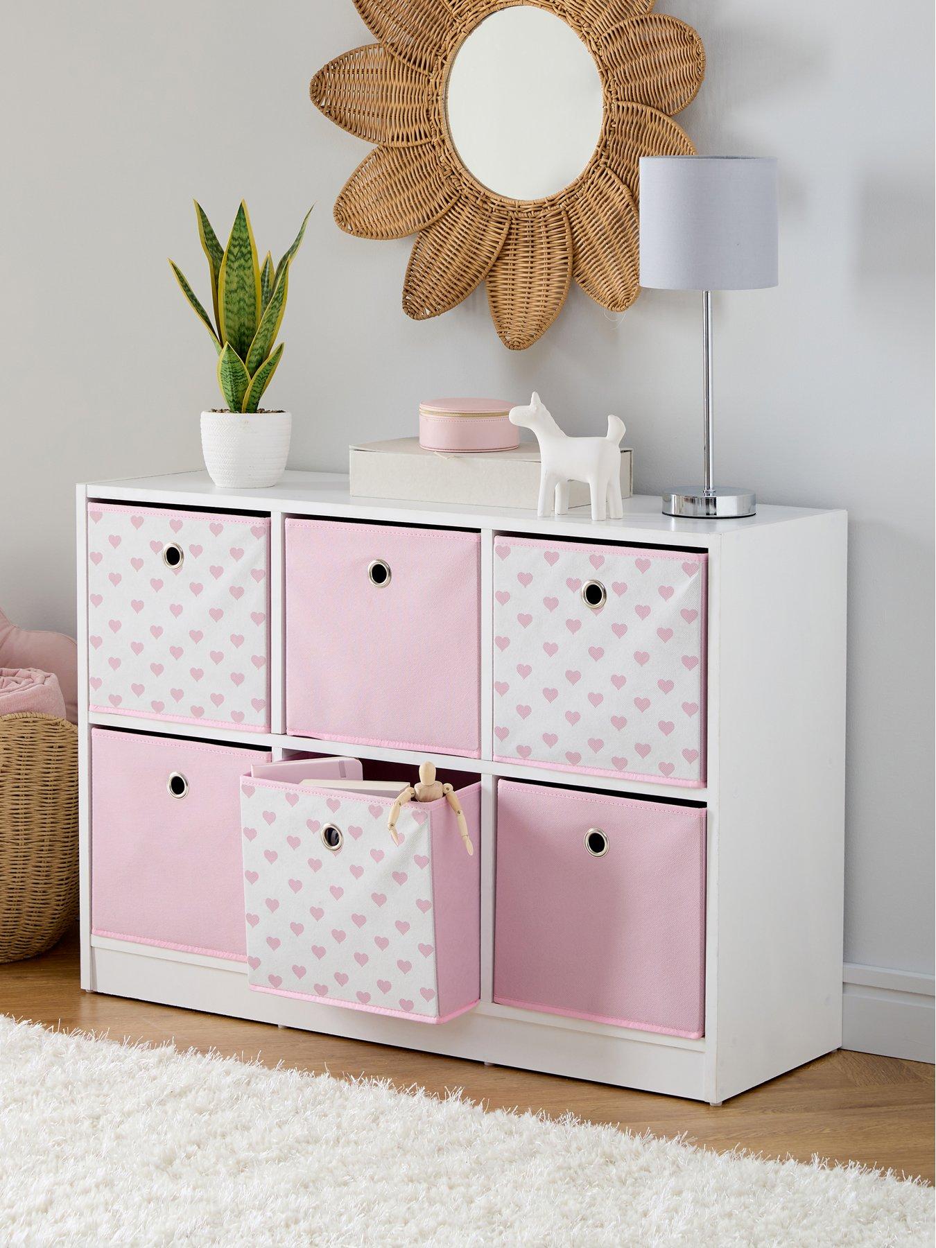 The Very Collection 6 Cube Storage Unit with Boxes - Pink/Hearts - FSC® Certified