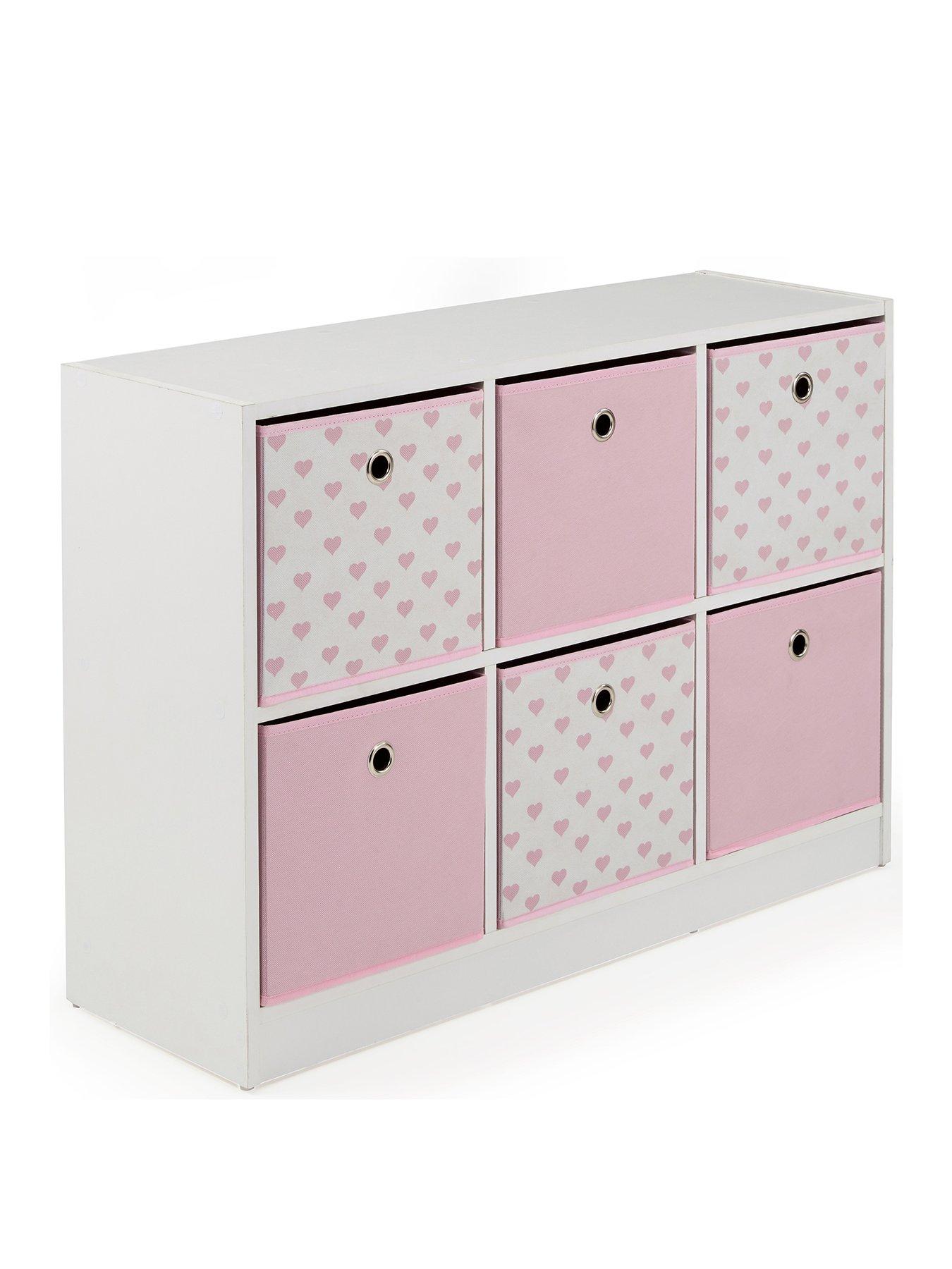 The Very Collection 6 Cube Storage Unit with Boxes - Pink/Hearts - FSC ...