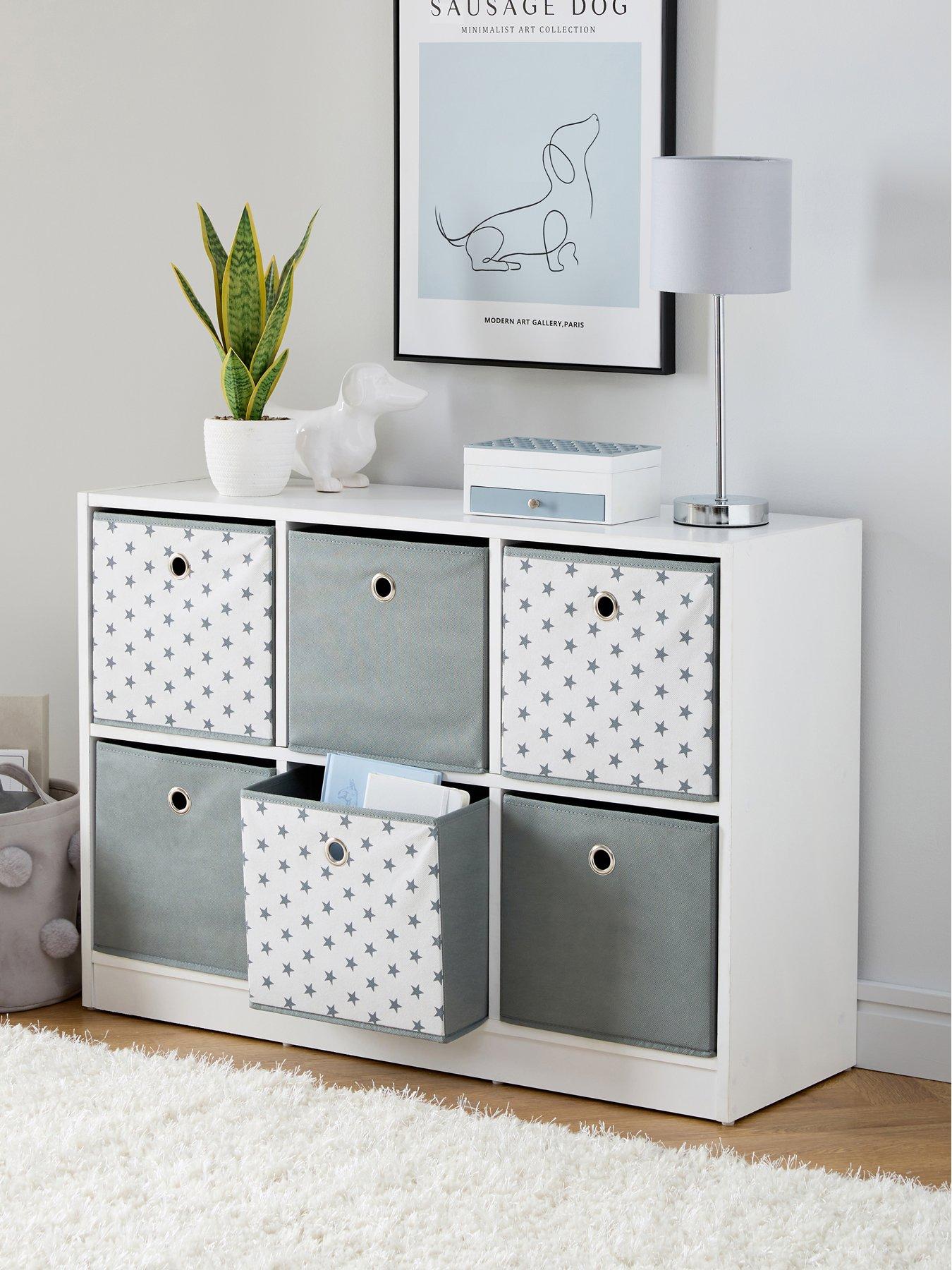 The Very Collection 6 Cube Storage Unit with Boxes - Grey/Stars - FSC ...
