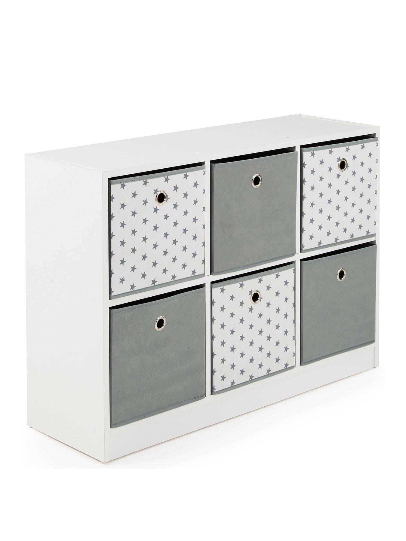 The Very Collection 6 Cube Storage Unit with Boxes - Grey/Stars - FSC ...